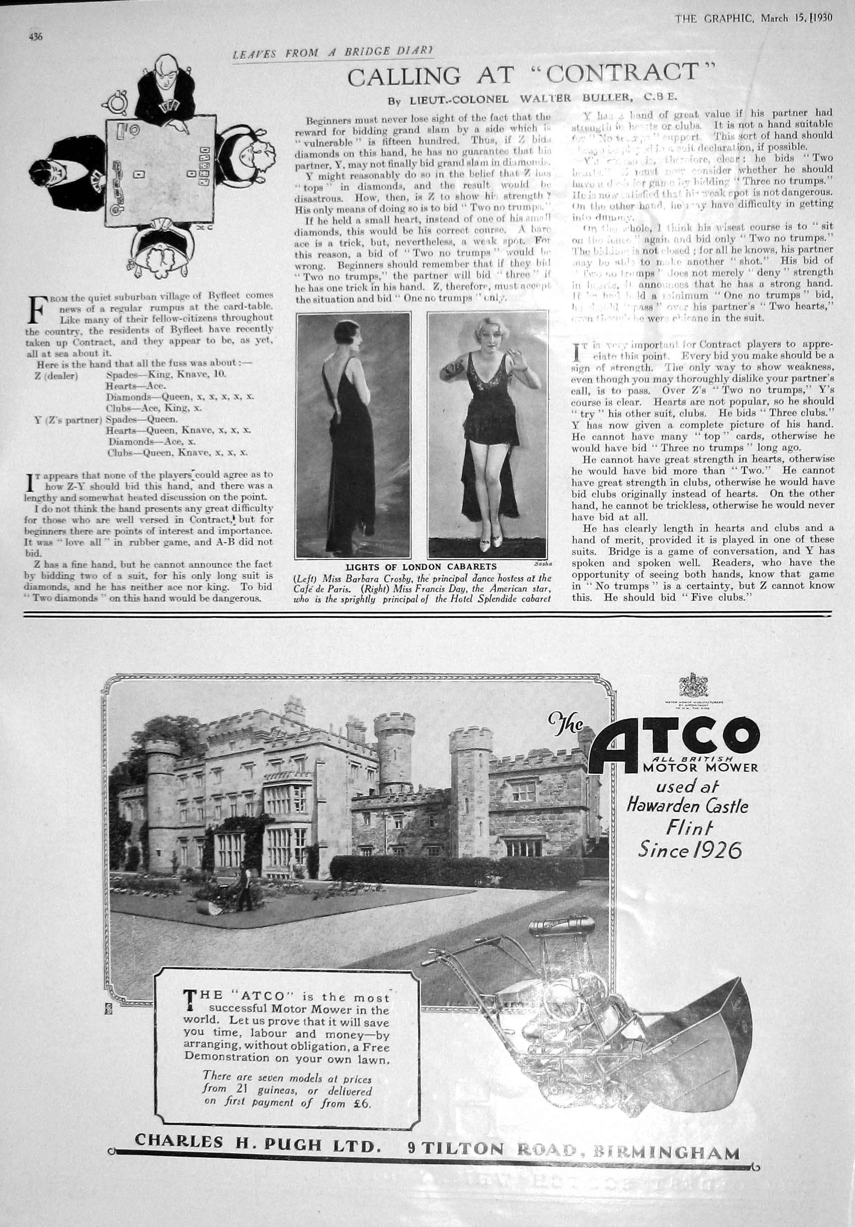 Antique Print 1930 Barbara Crosby Day Cabaret Motor Atco Haig Scotch Whisky