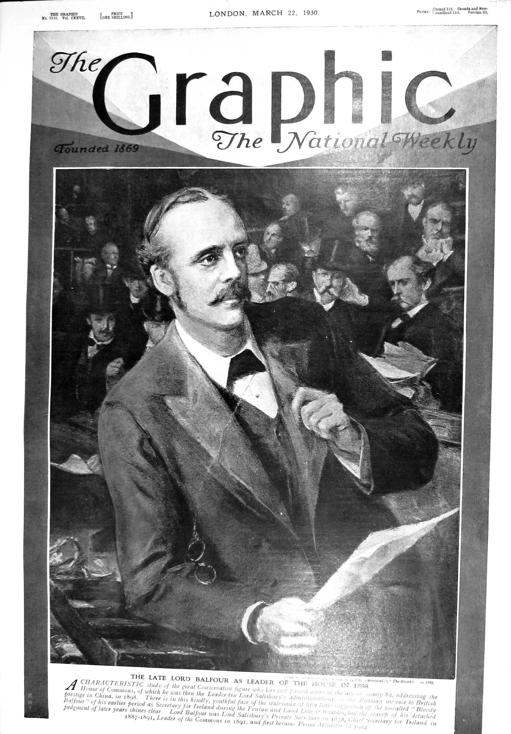 Old Vintage Print 1930 Lord Balfour House Commons Conservative Parliament 20th