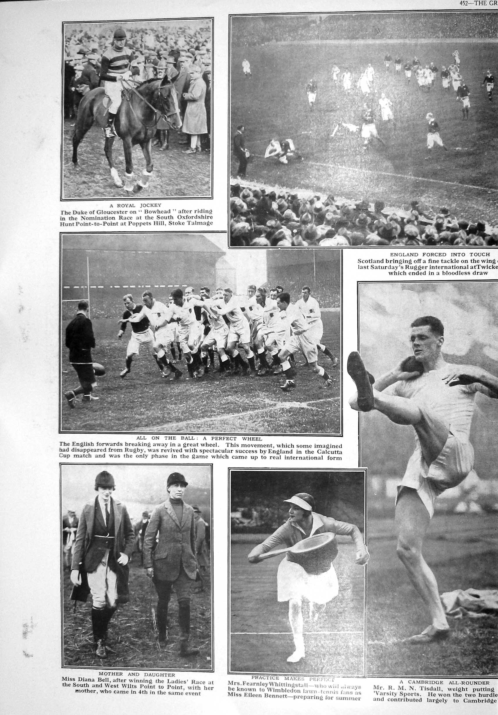 Old 1930 Sport Jockey Tisdall Athlete Bell Tennis Whittingstall Rugby 20th