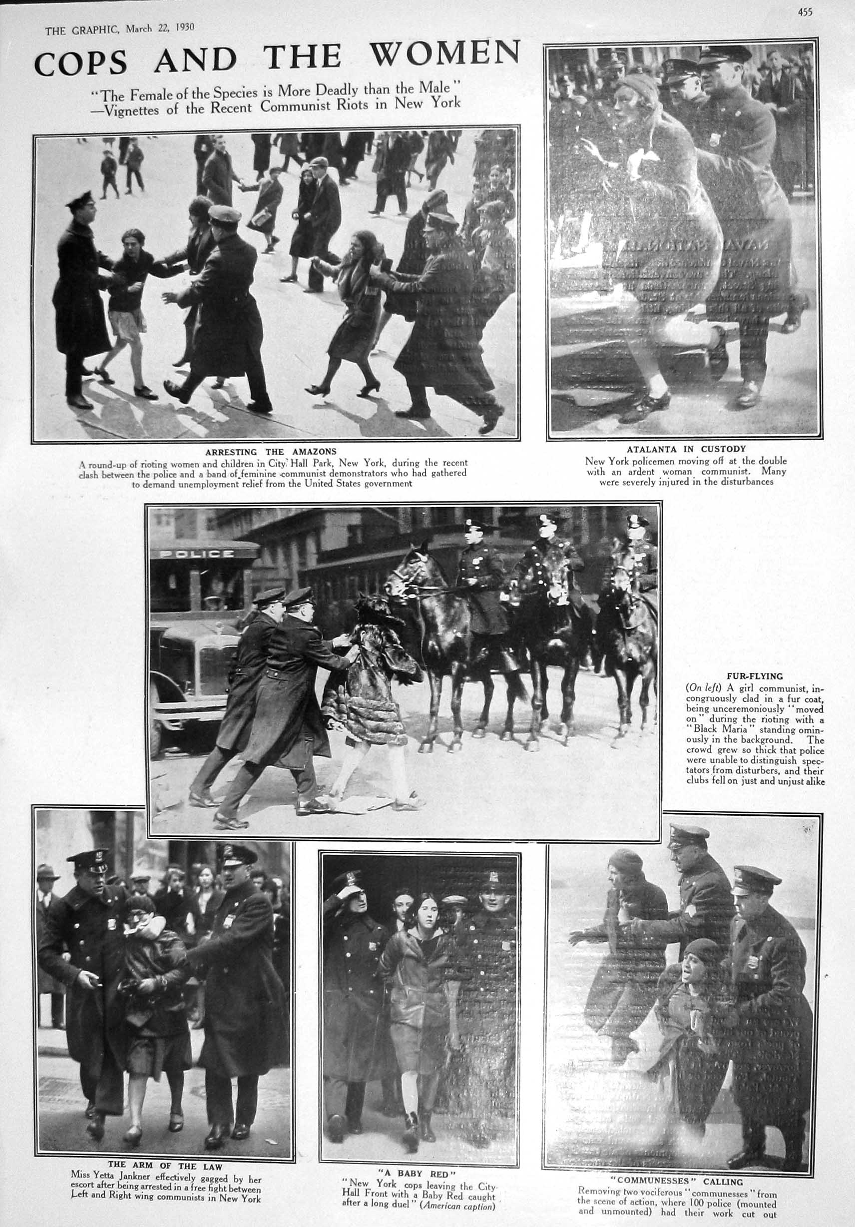 Old 1930 Communist Riots New York Policemen Jankner Commons Cartoons 20th