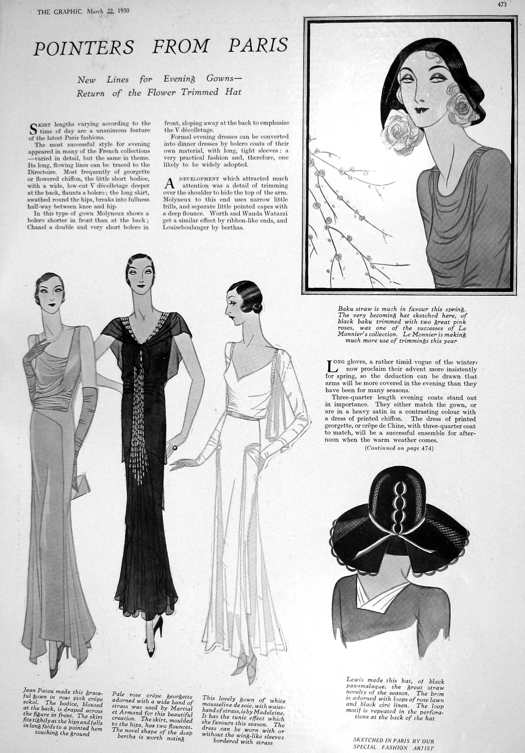 Old 1930 Ladies Paris Fashion Evening Gowns Hats Jeanne Lanvin Talbot 20th