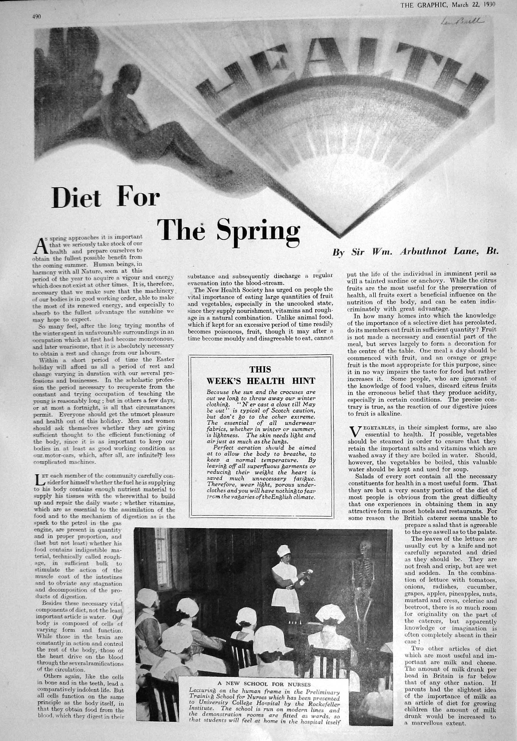 Antique Old Print 1930 Nurses School College Hospital Moss Williamson B.P Oil