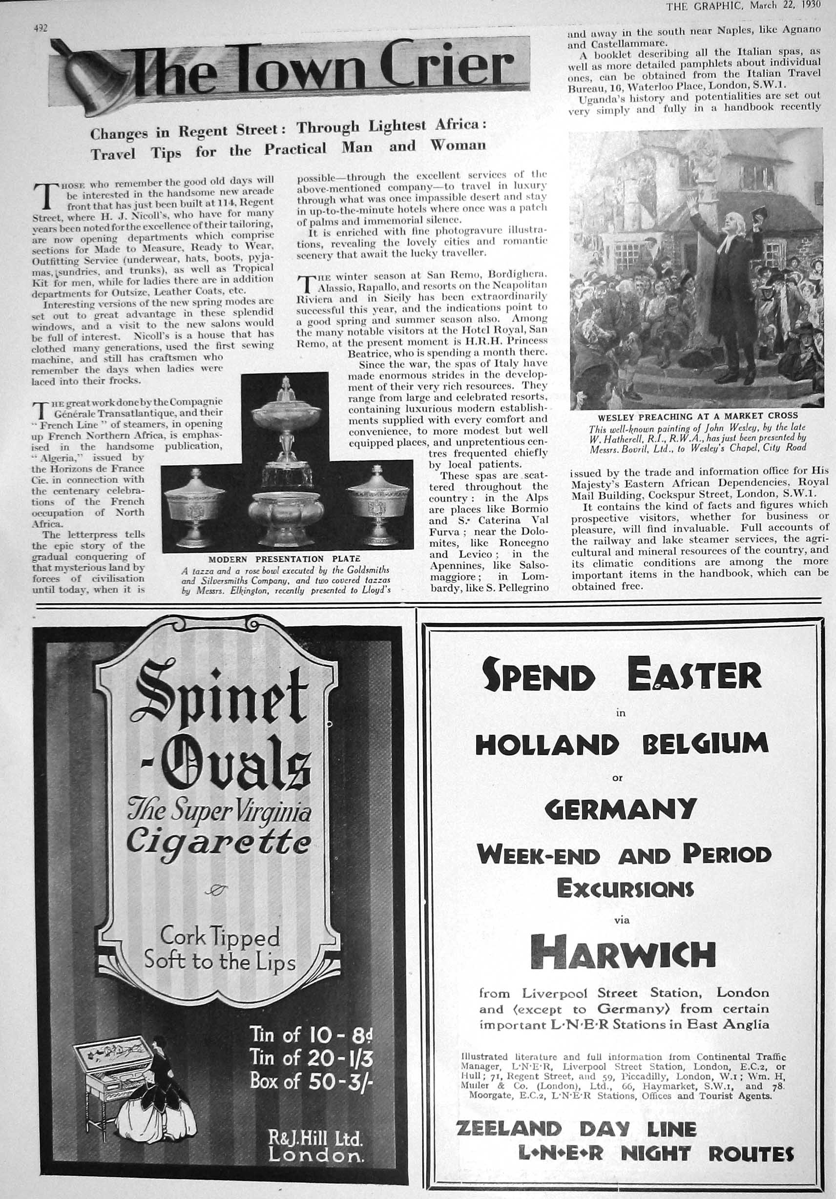 Old Print 1930 Wesley Preaching Rose Bowl Cigarettes Hovis Wright'S Soap 20th