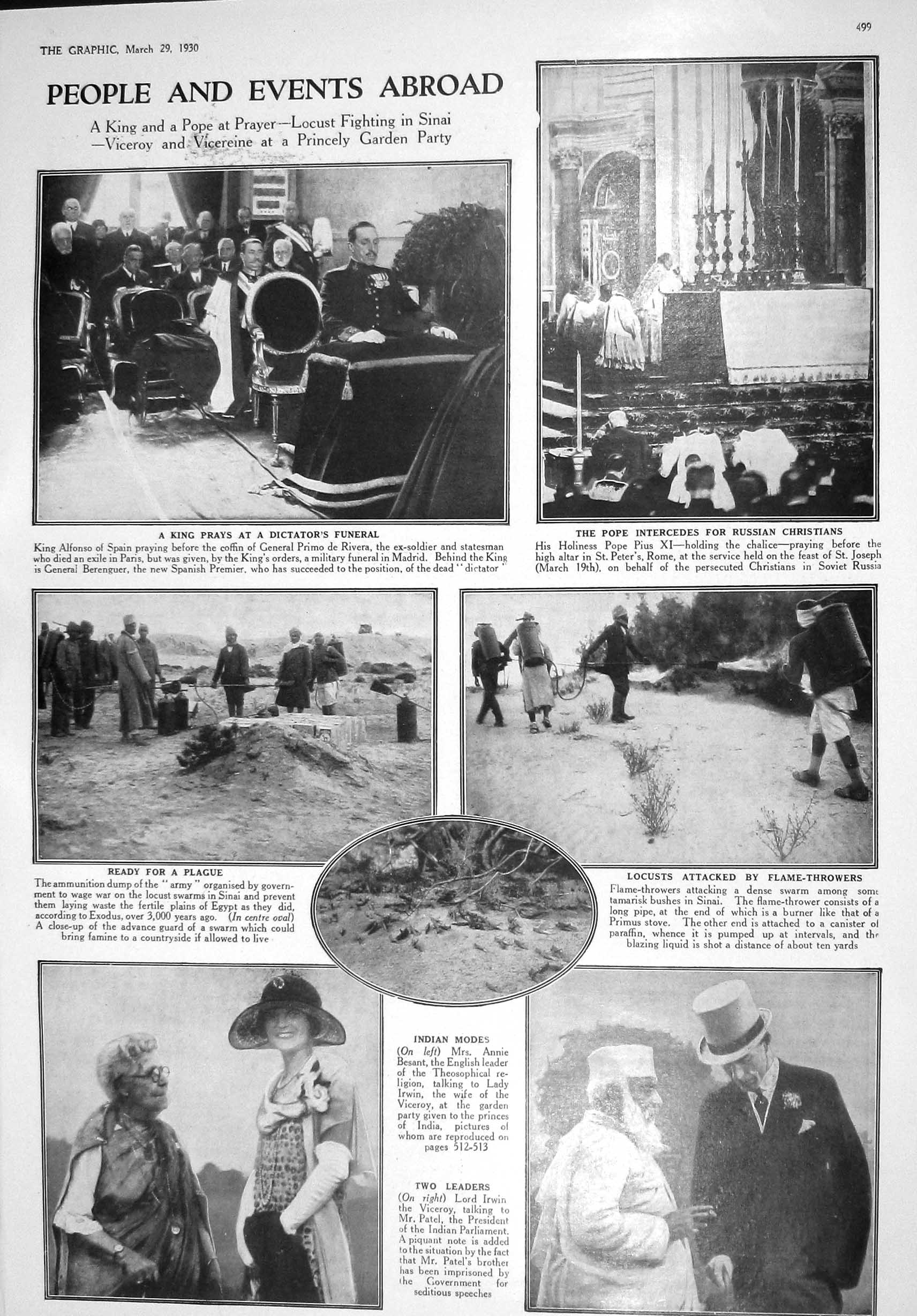 Old 1930 King Alfonso Spain Pope Pius General Primo Lord Irwin Patel 20th