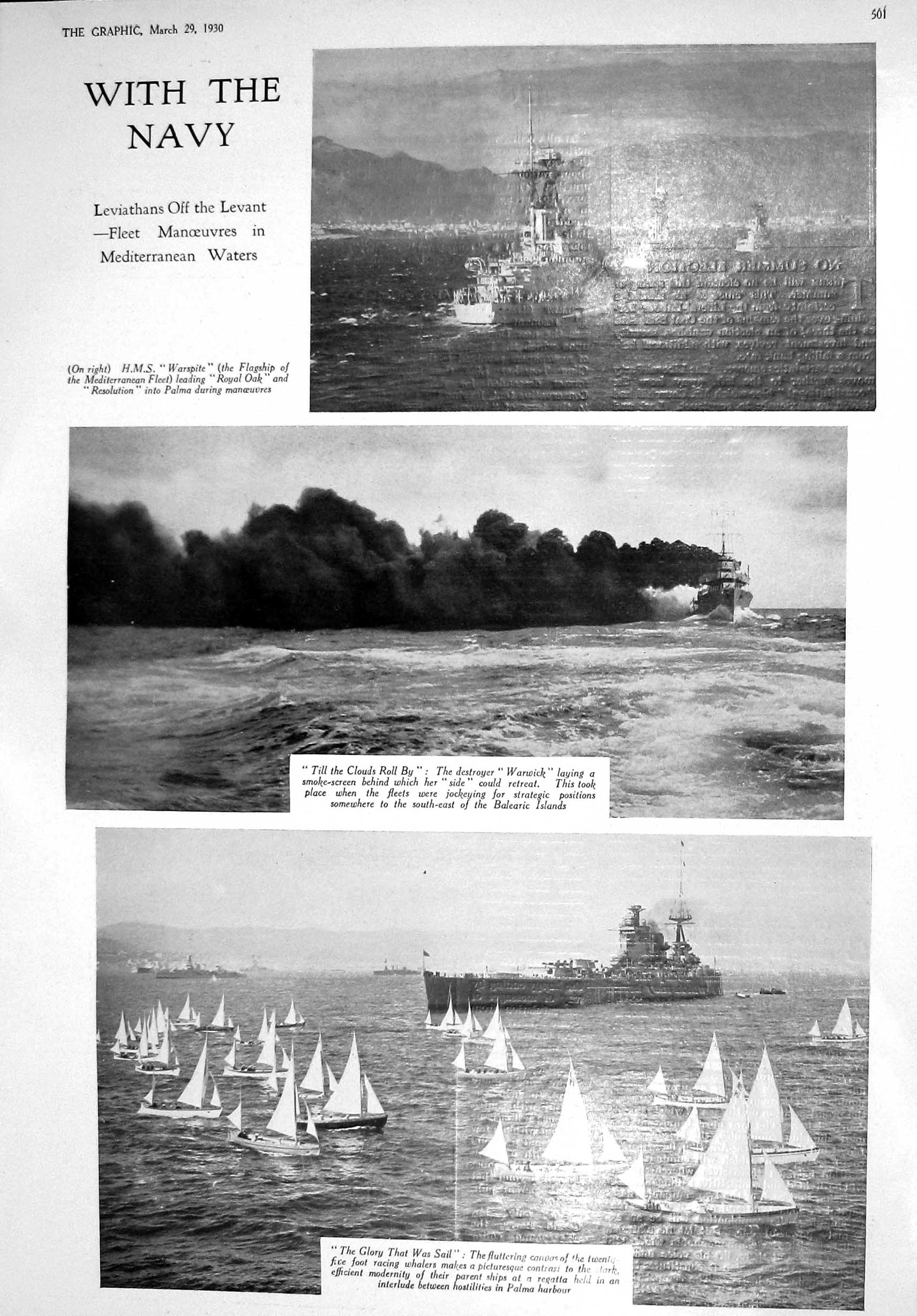 Old 1930 War Ship Navy Warspite Royal Oak Resolution Warwick Palma Co 20th