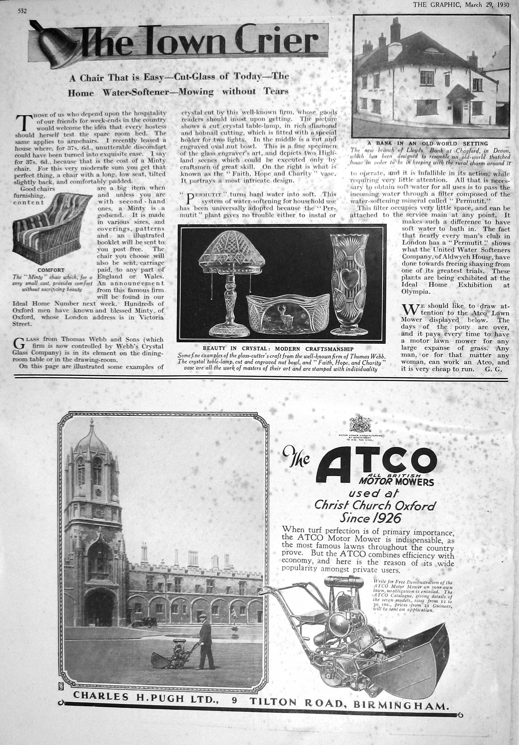 Old Print 1930 Lloyds Bank Chagford Crystal Minty Chair Atco Emile Vapex 20th
