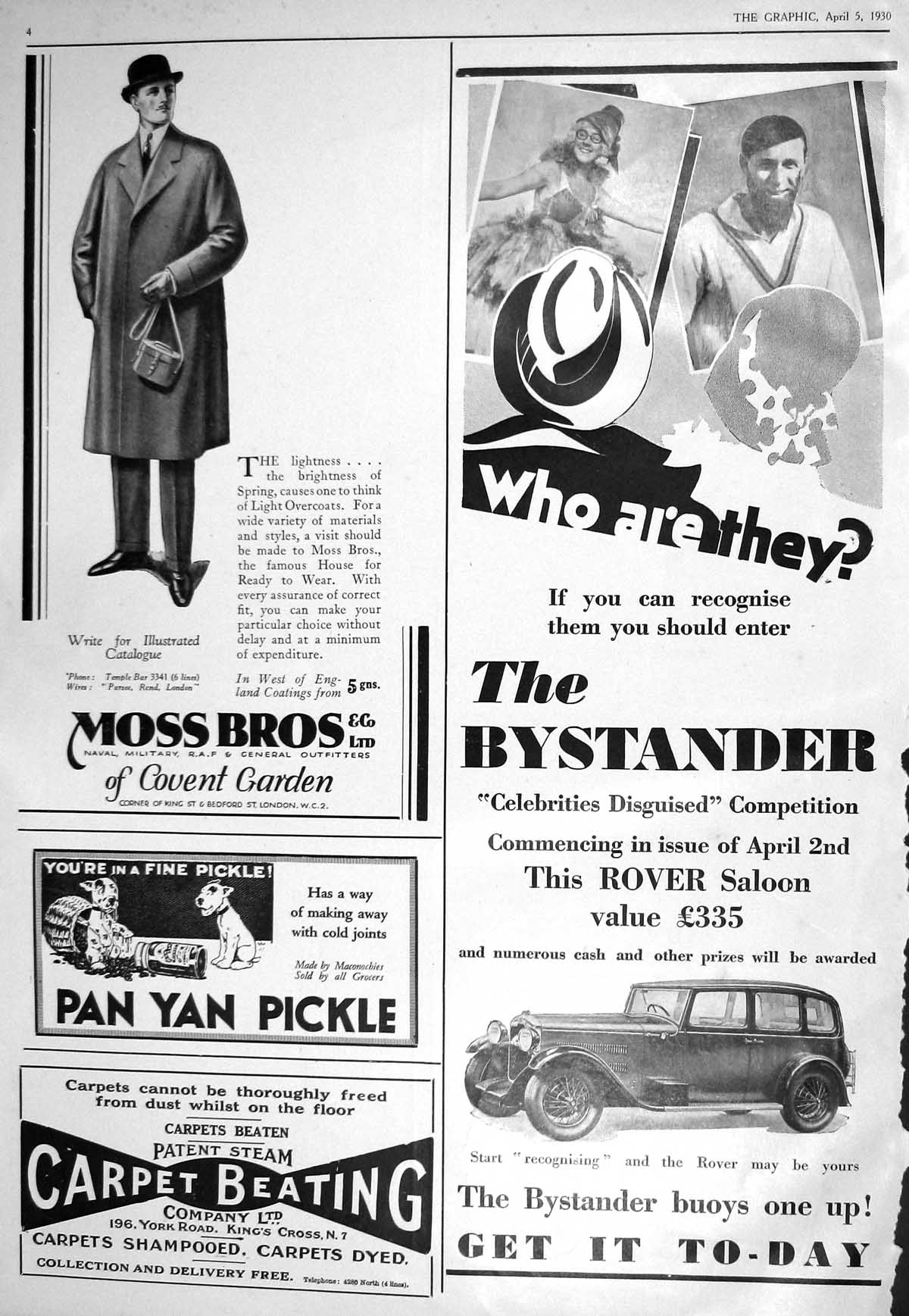 Old 1930 Moss Pan Yan Pickle Bystander Motor Car Swan Edgar Electric 20th