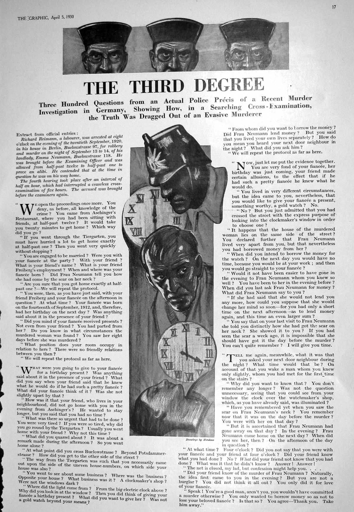 Antique Print 1930 Illustration Police Third Degree War Ship Canon Sailors 20th