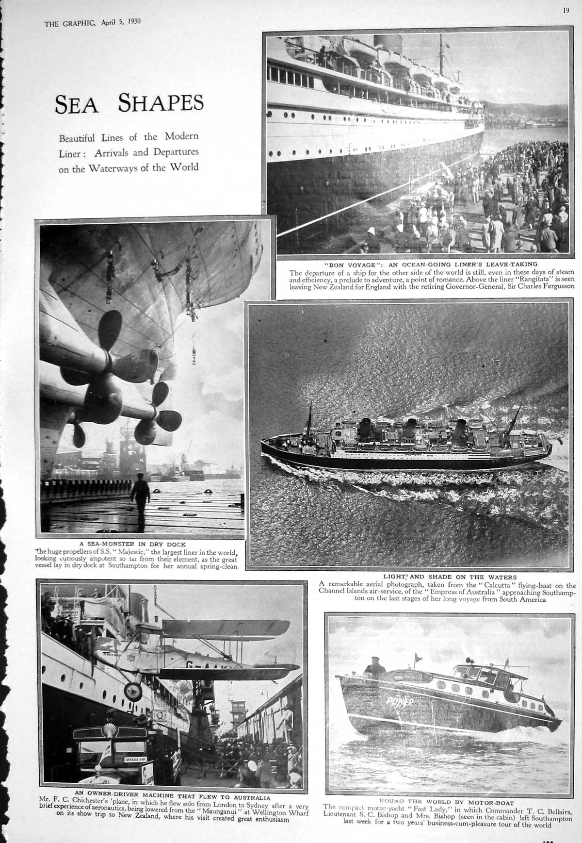 Old 1930 Ocean Liner Ship Rangitata Majestic Chichester Fast Lady Boa 20th