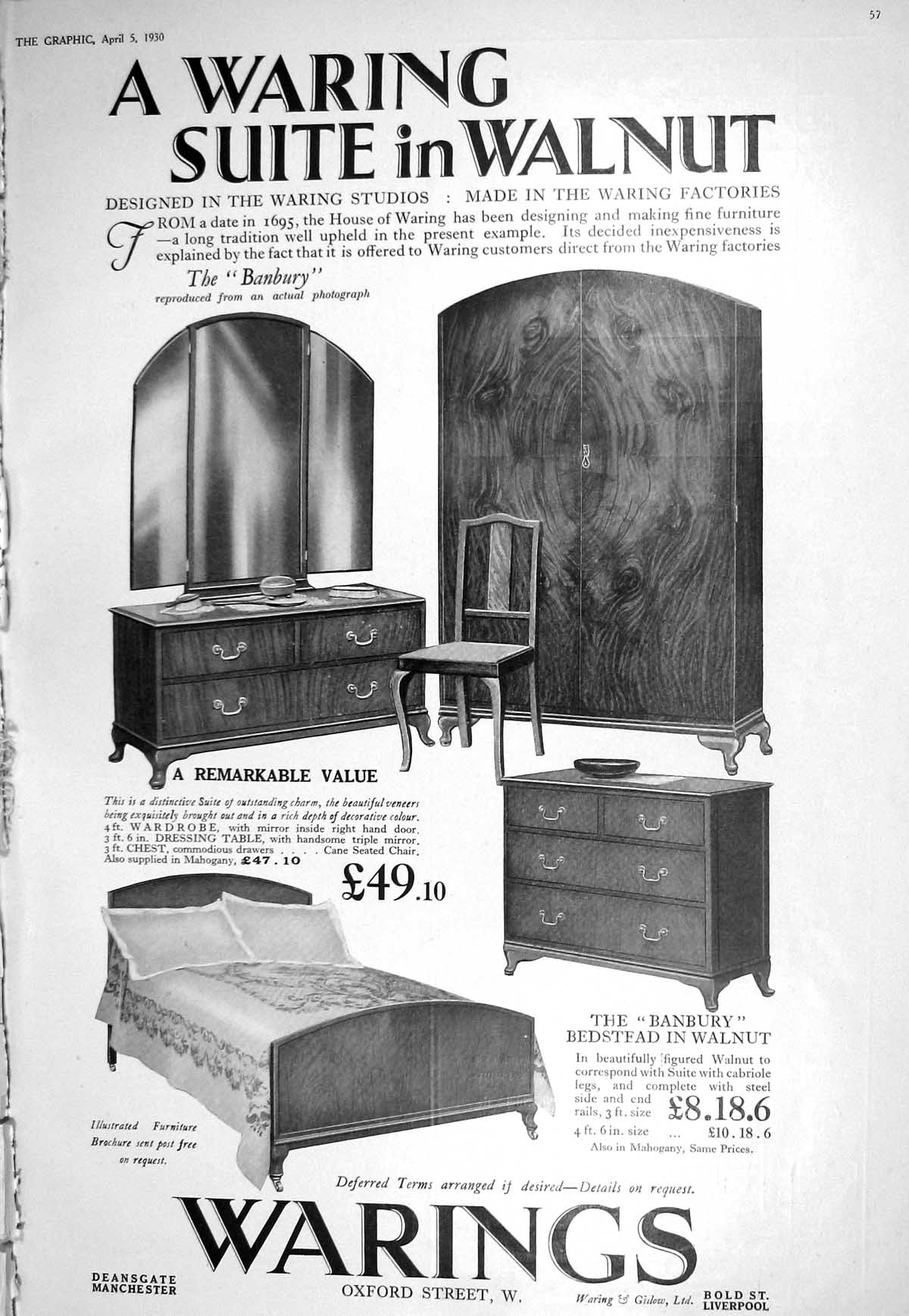 Old 1930 Warings Furniture Oxford Street Miss Spain Italy Belgium Bee 20th