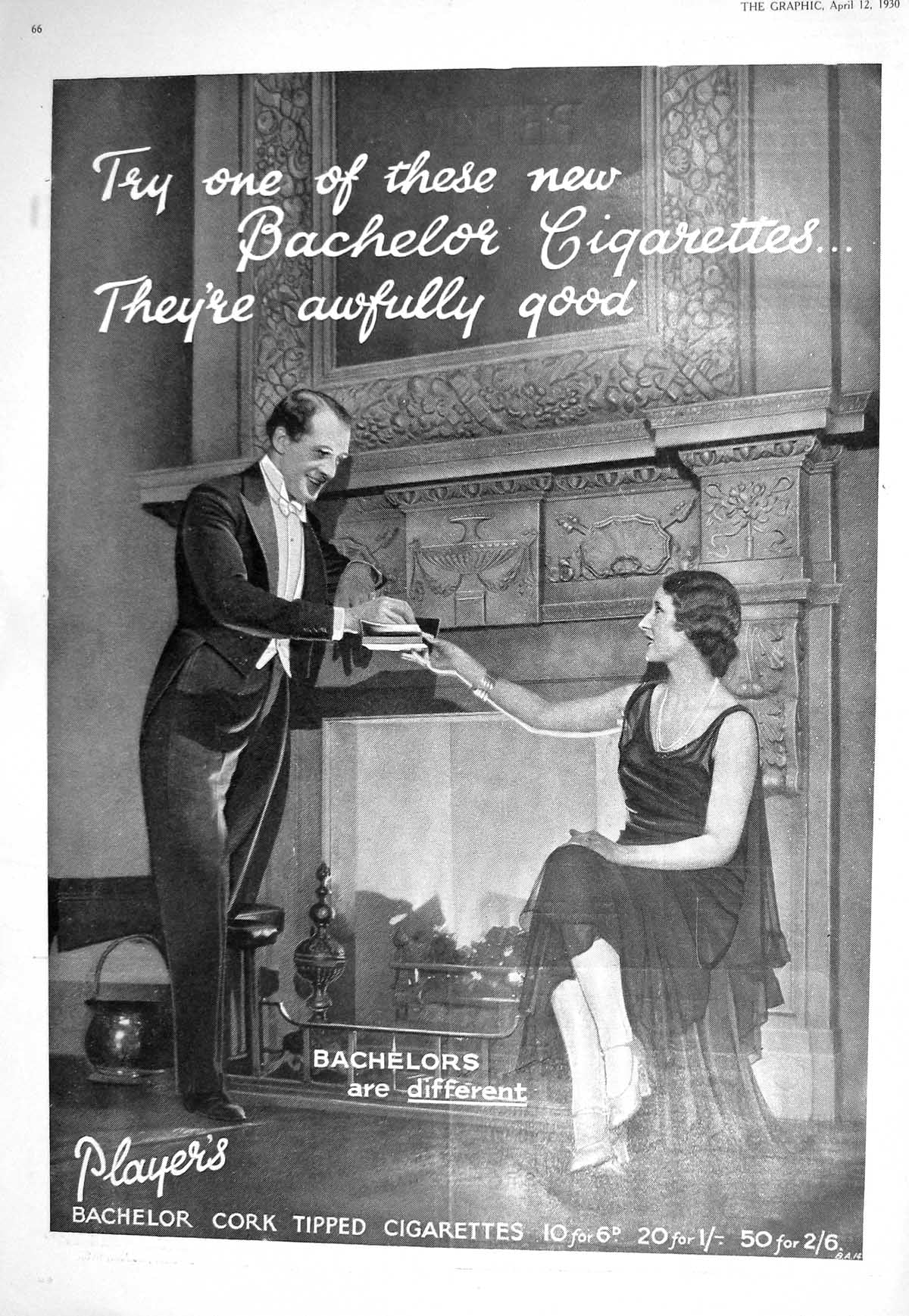 Old 1930 Players Bachelor Cork Tipped Cigarettes Peter Robinson Trium 20th