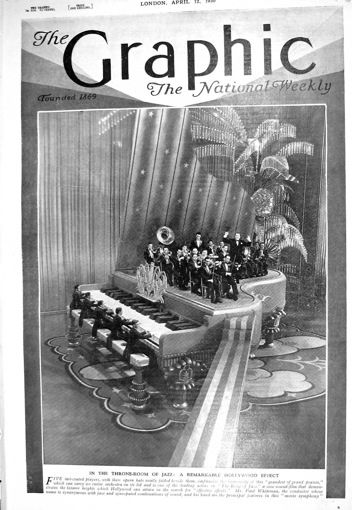 Old Print 1930 Throne Room Jazz Opera Grand Piano Orchestra Paul Whiteman 20th