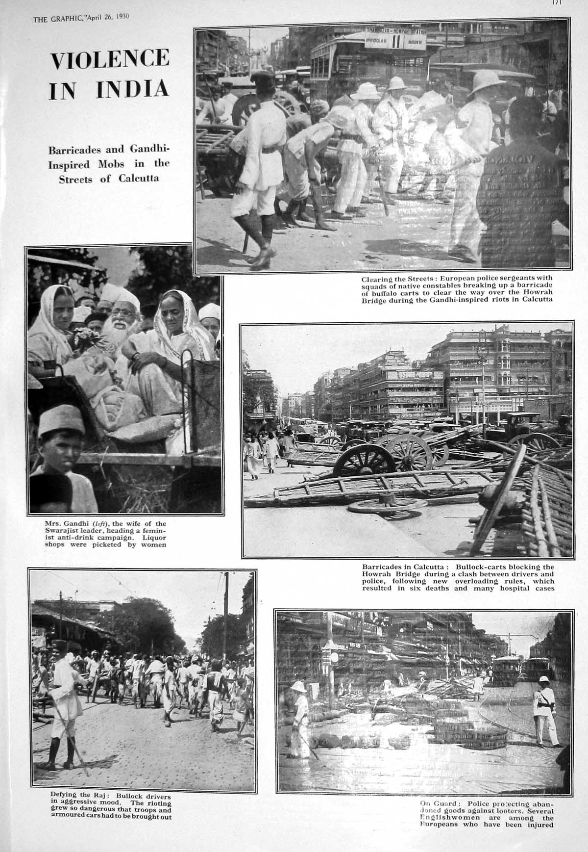 Old 1930 Violence India Gandhi Police Calcutta Bullock Carts Macdonal 20th