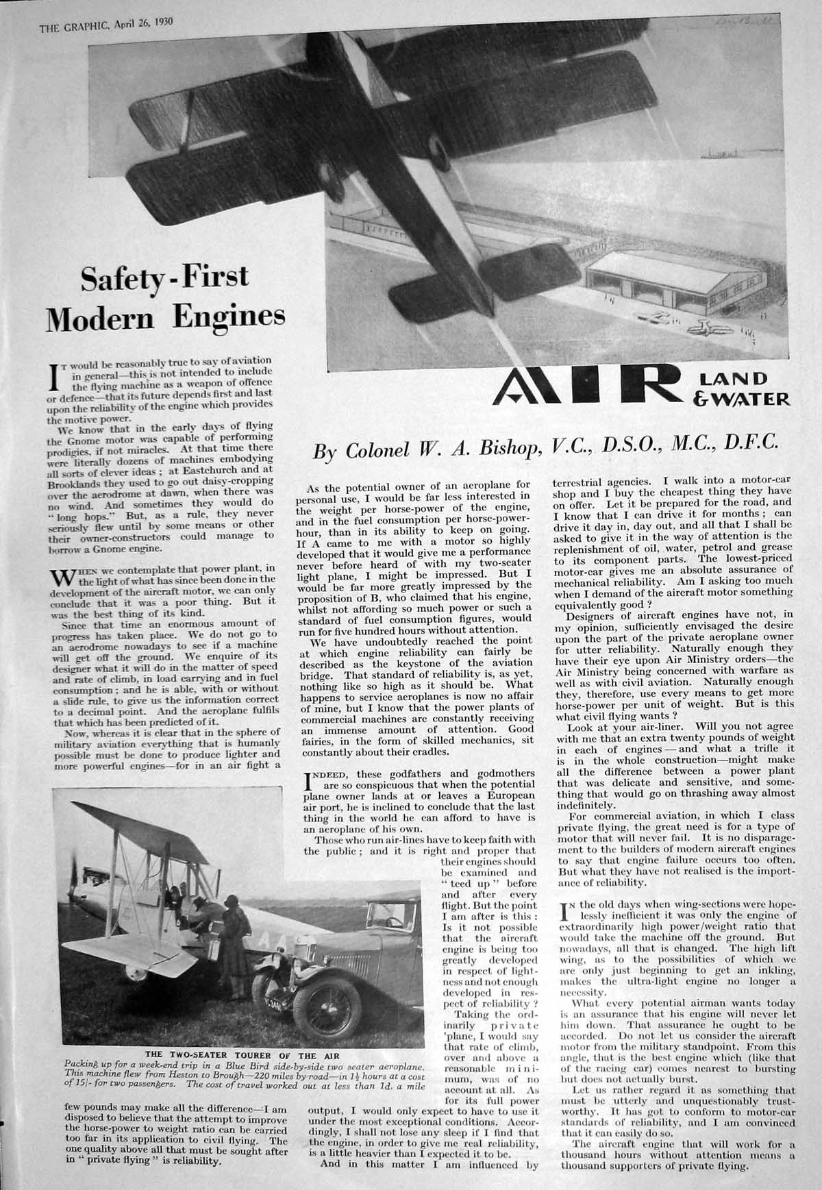 Old 1930 Two-Seater Blue Bird Aeroplane Walter Hagen Hurlingham Motor 20th
