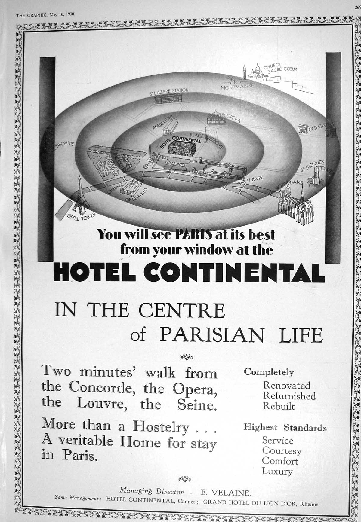 Old 1930 Hotel Continental Paris Switzerland Lausanne Ouchy Advertise 20th