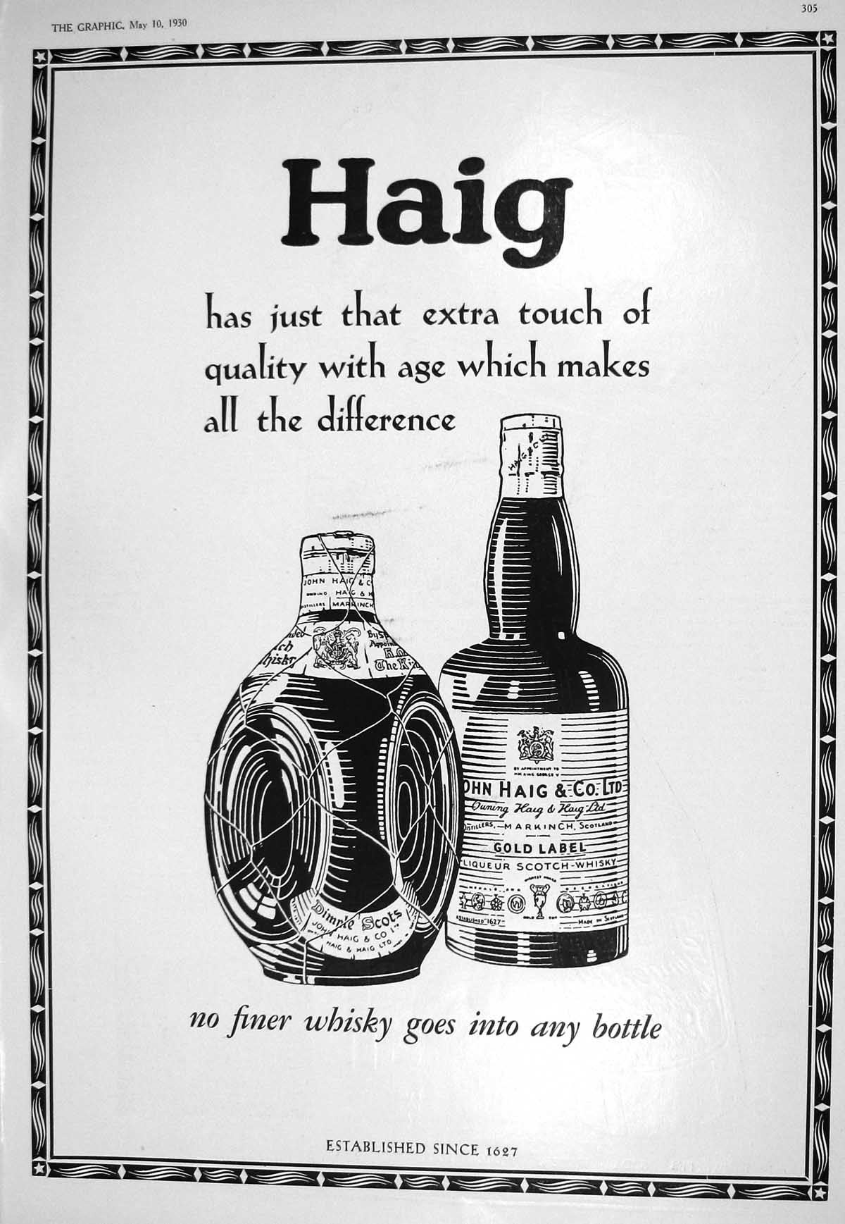 Old 1930 John Haig Scotch Whisky Schweppes Ginger Ale Soda Water Toni 20th