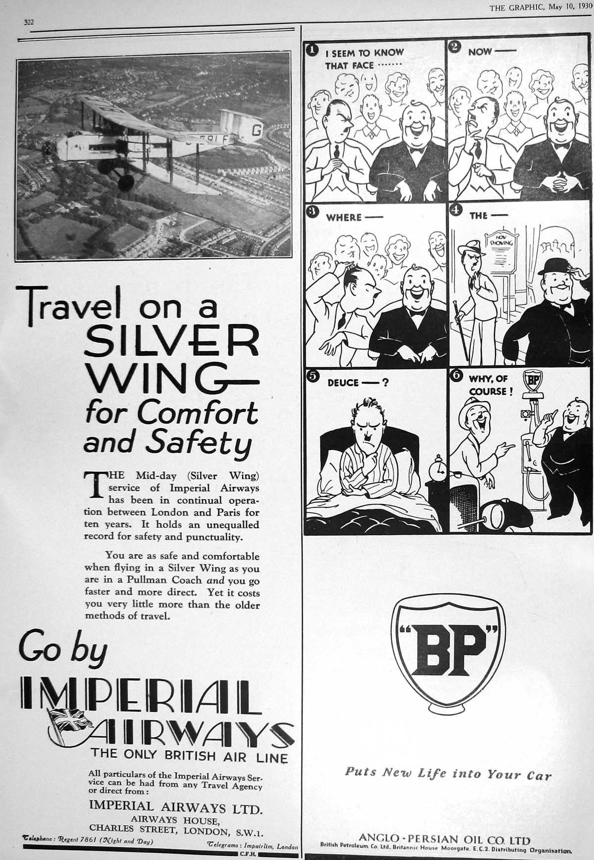 Old 1930 Imperial Railways British Air Line British Petroleum Swan Pe 20th