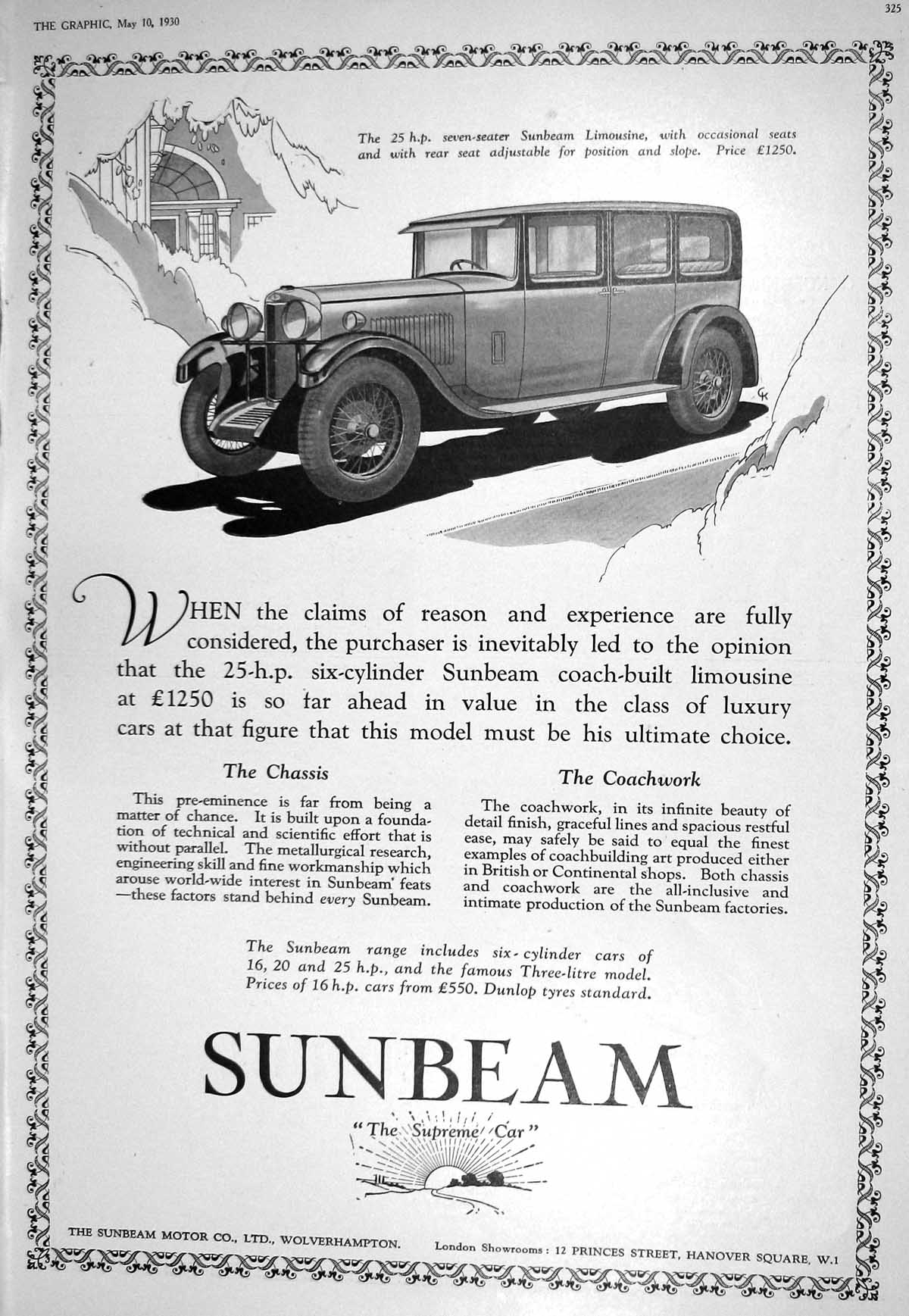Old 1930 Sunbeam Motor Car Wolverhampton Saloon Coupe Balderton Eusto 20th