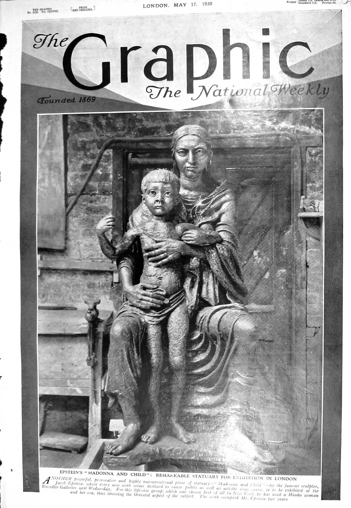 Old 1930 Jacob Epstein Madonna Child Statue Sculptor Knoedler Galleri 20th