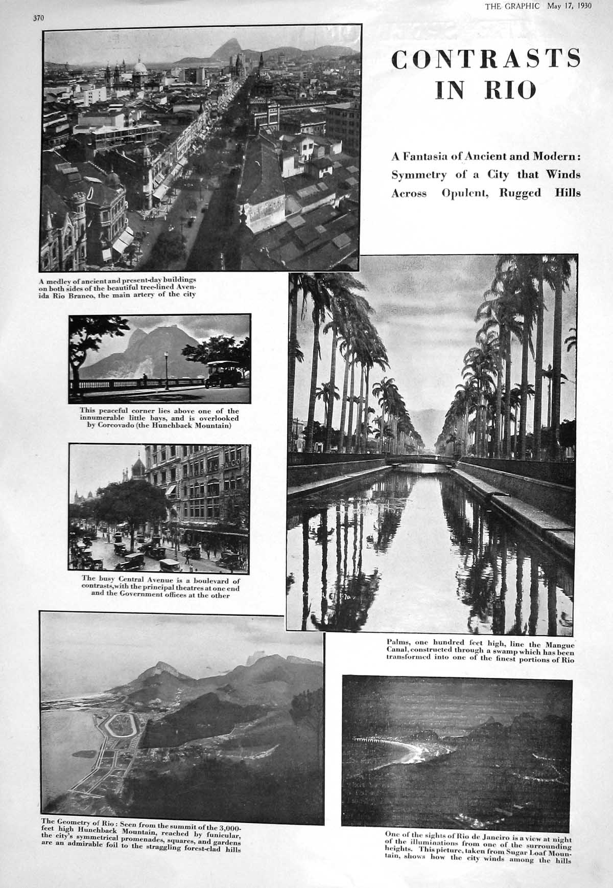 Old 1930 Rio De Janeiro Hunchback Mountain Branco Mangue Canal Copaca 20th