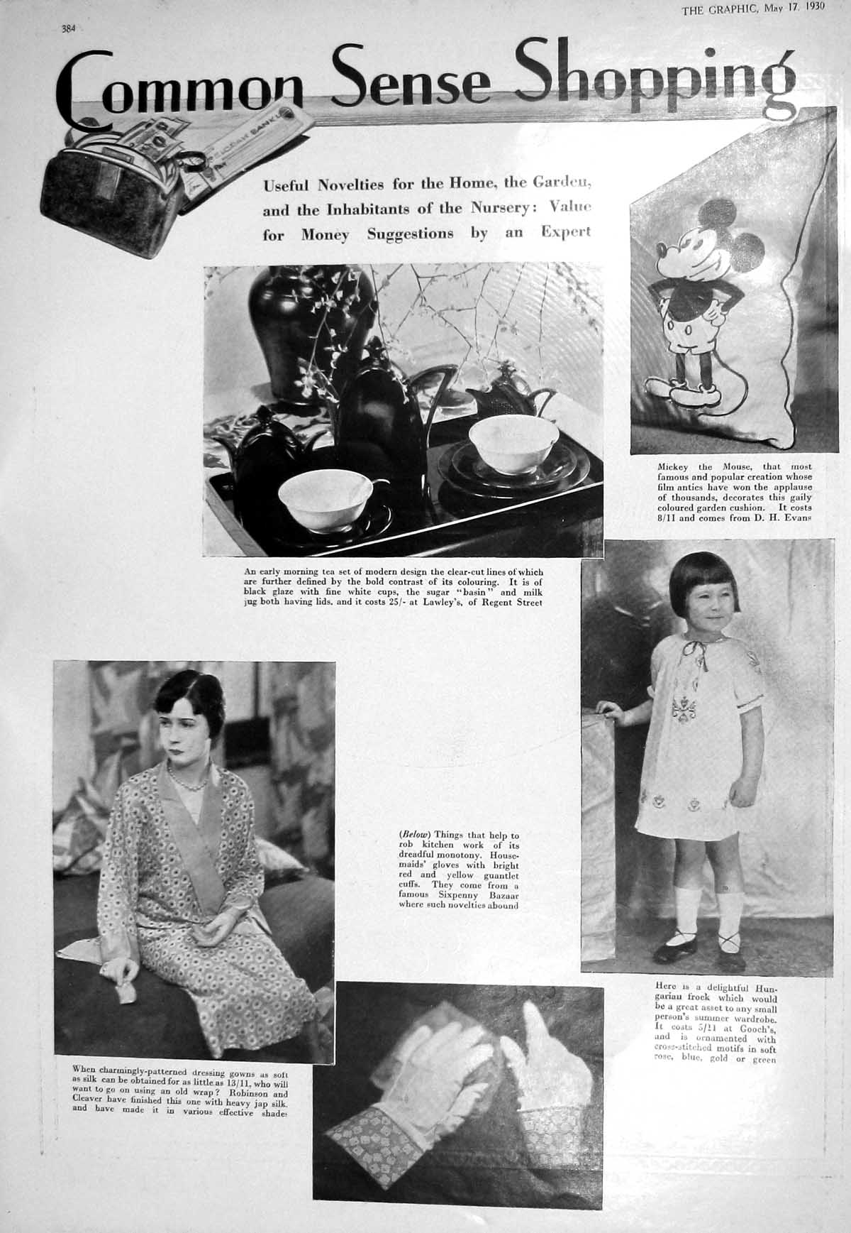 Old 1930 Shopping Tea Set Dressing Gown Mickey Mouse King George Scot 20th