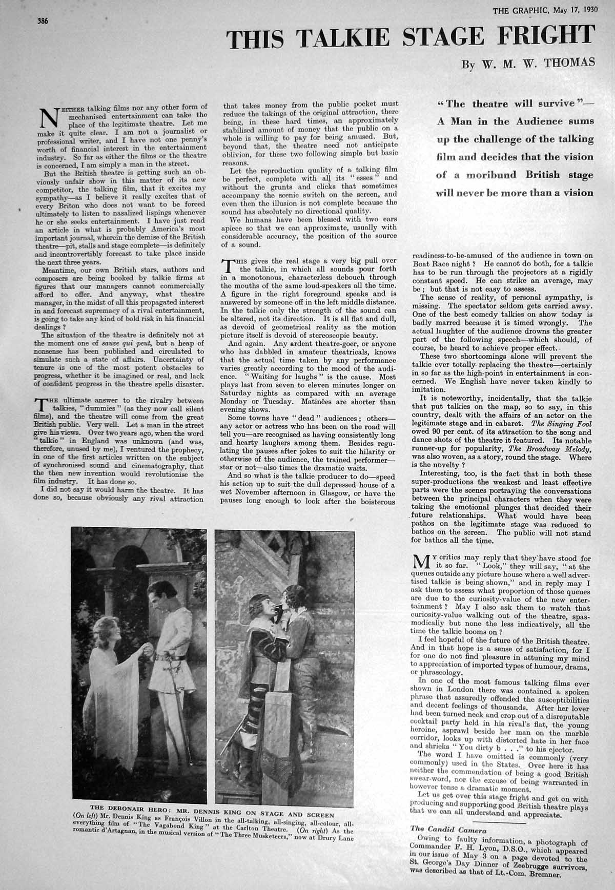 Old 1930 Dennis King Francois Villon Carlton Theatre Solignum Kropp R 20th