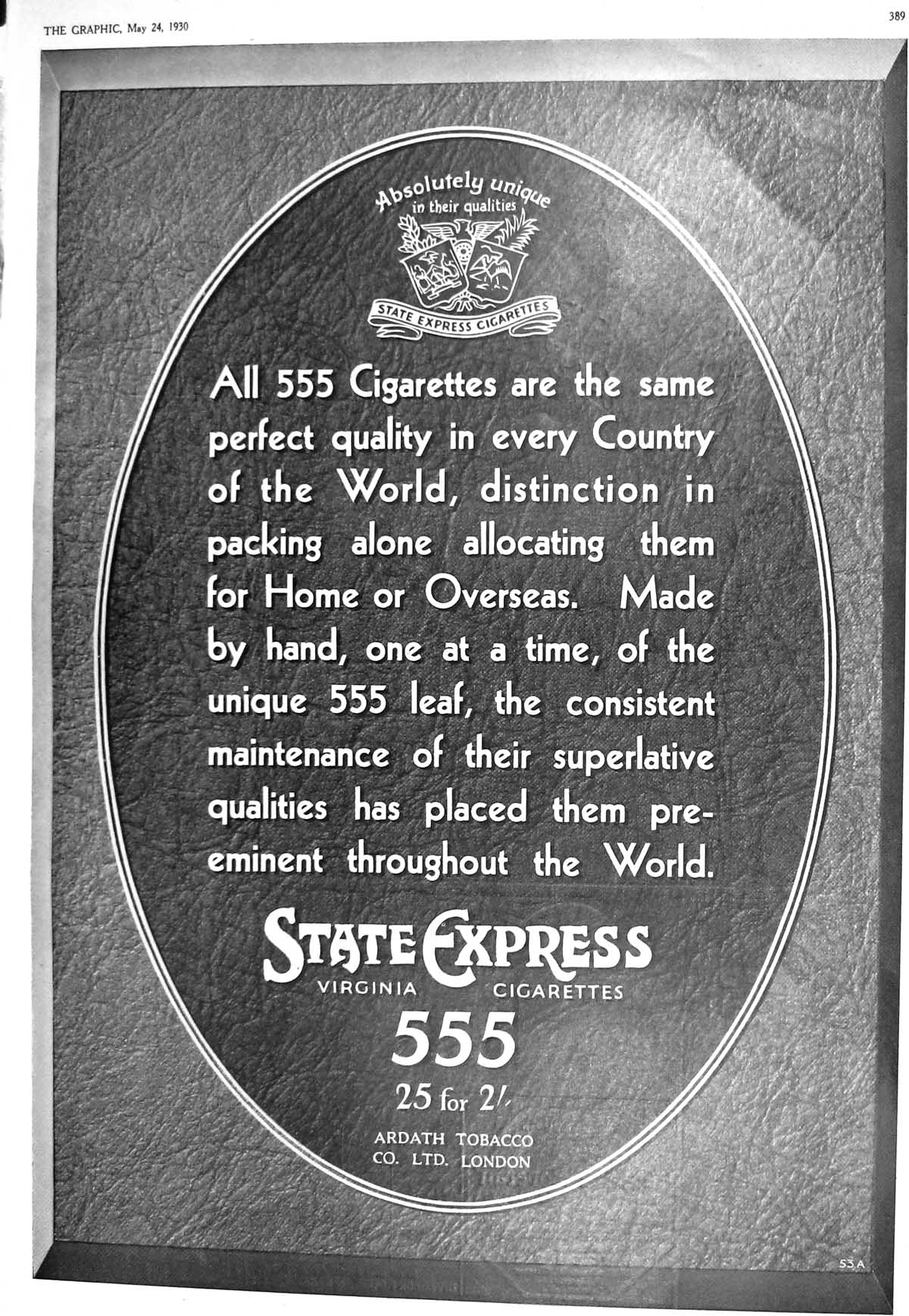 Old 1930 State Express Virginia Cigarettes Highland Queen Whisky Cuti 20th