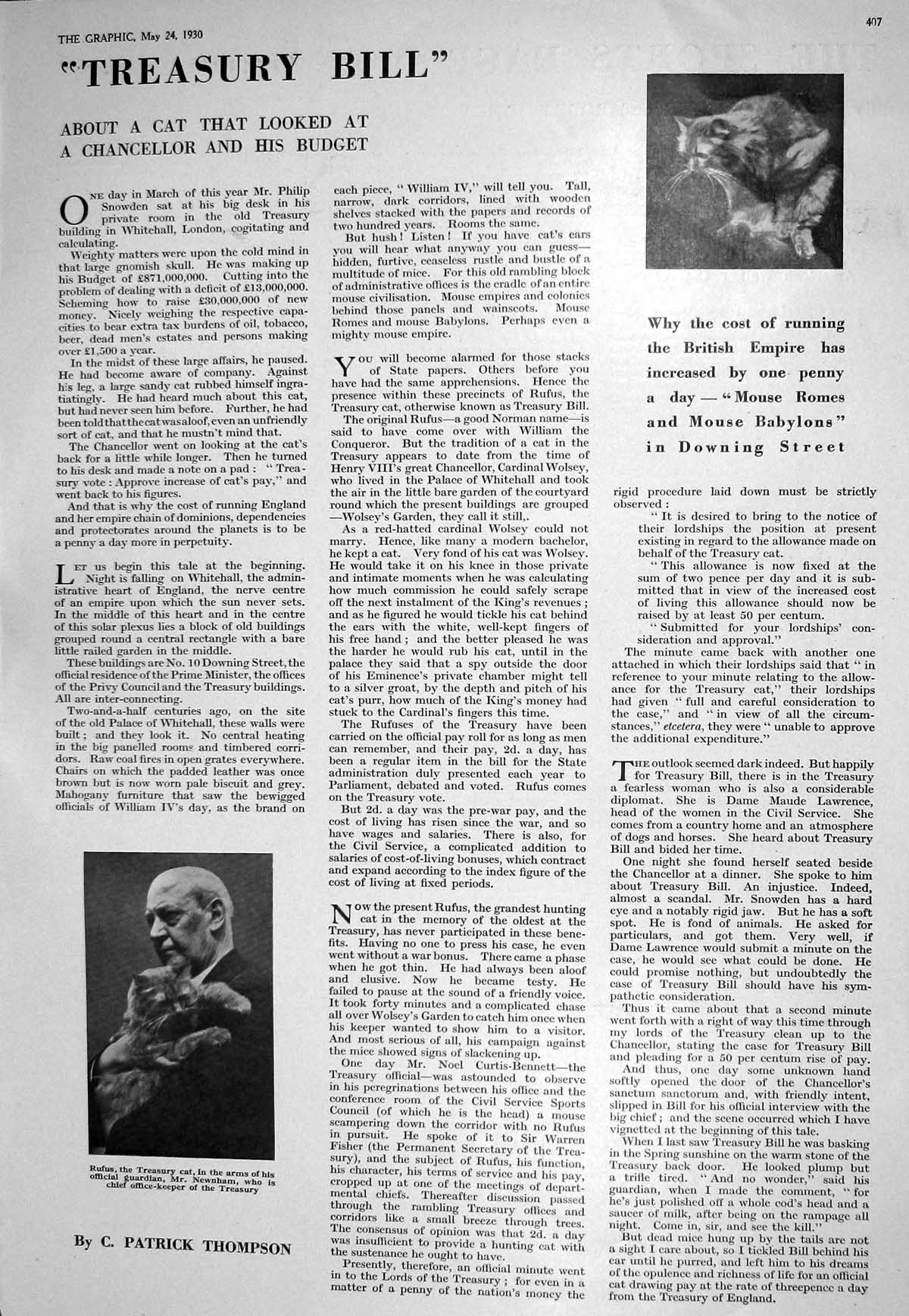 Old 1930 Rufus Treasury Cat Newham Office-Keeper Diana Fishwick Golf 20th