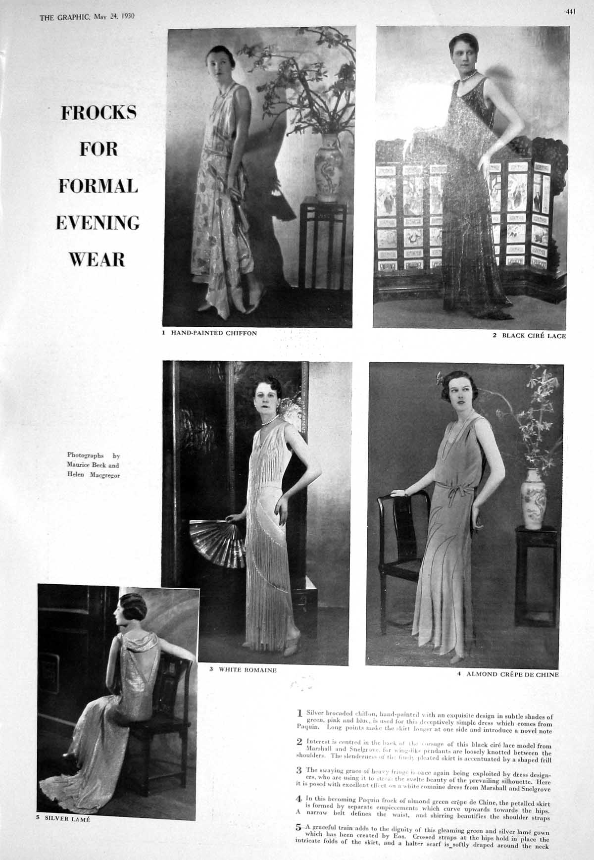 Old 1930 Formal Evening Wear Frocks Fashion Birmingham Daily Bath Sch 20th