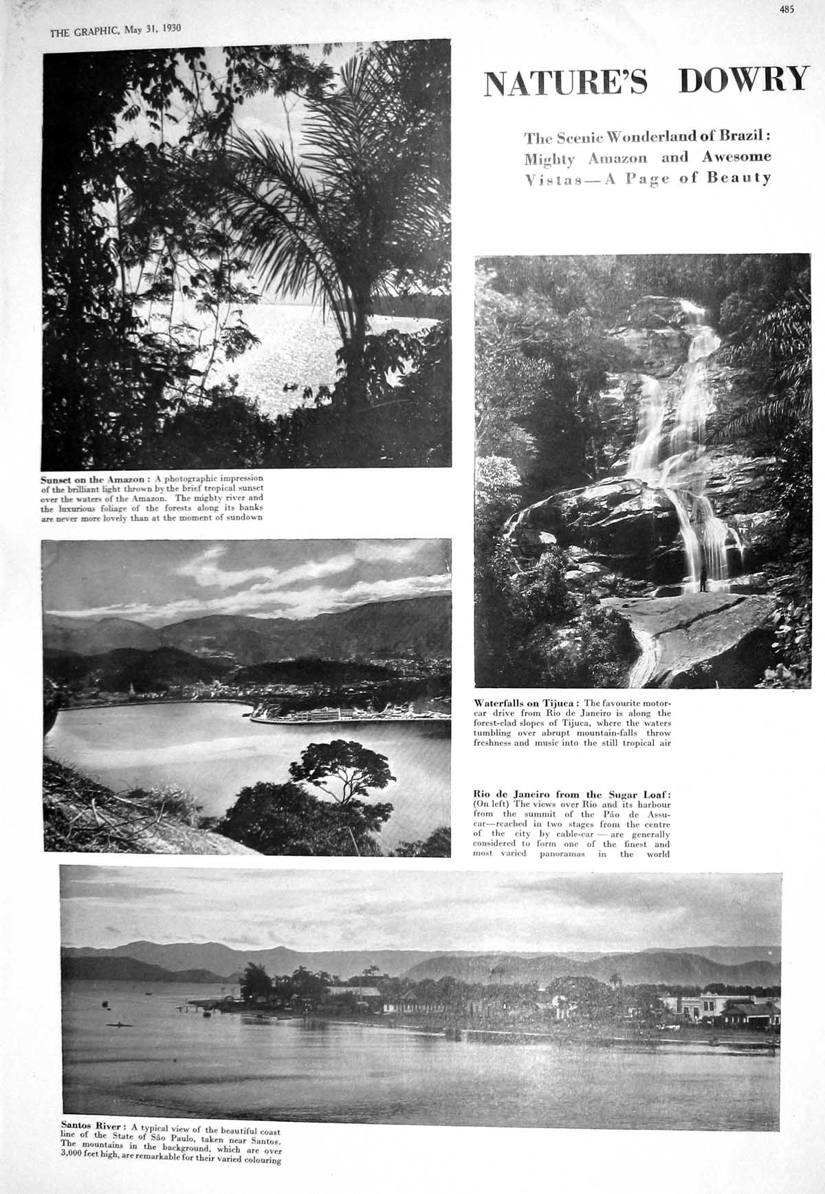 Old 1930 Brazil Amazon Waterfalls Tijuca Santos River Rio Janeiro Sug 20th