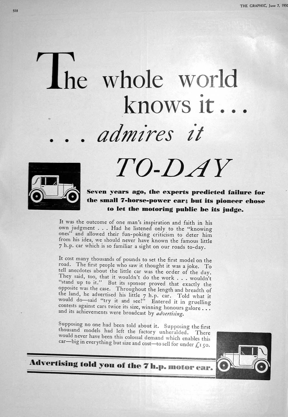 Old Print 1930H.P. Motor Car Swan Edgar Henry Heath Woodrow Piccadilly 20th