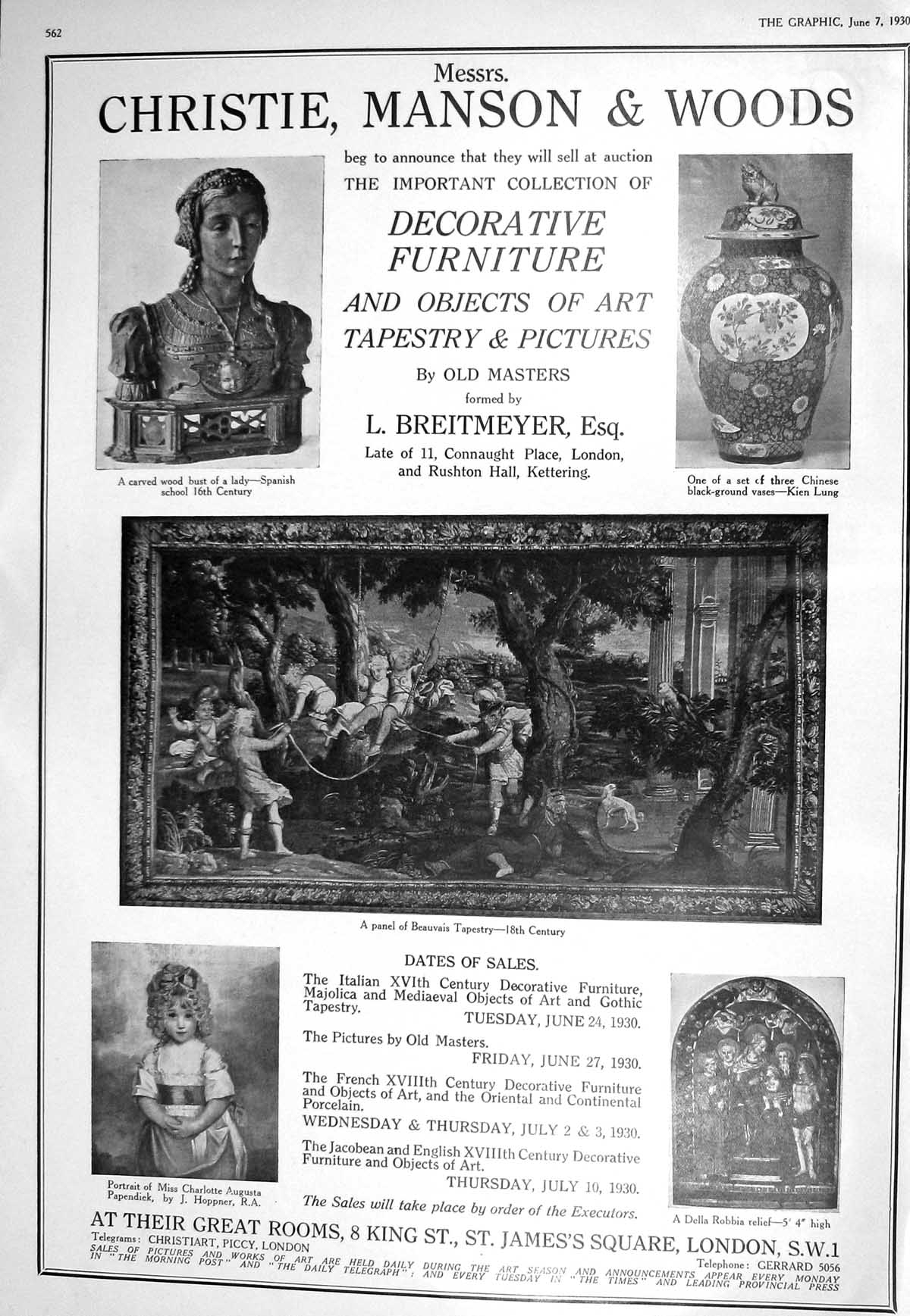 Old 1930 Christie Manson Woods Furniture Wolseley Motor Cars Elephant 20th