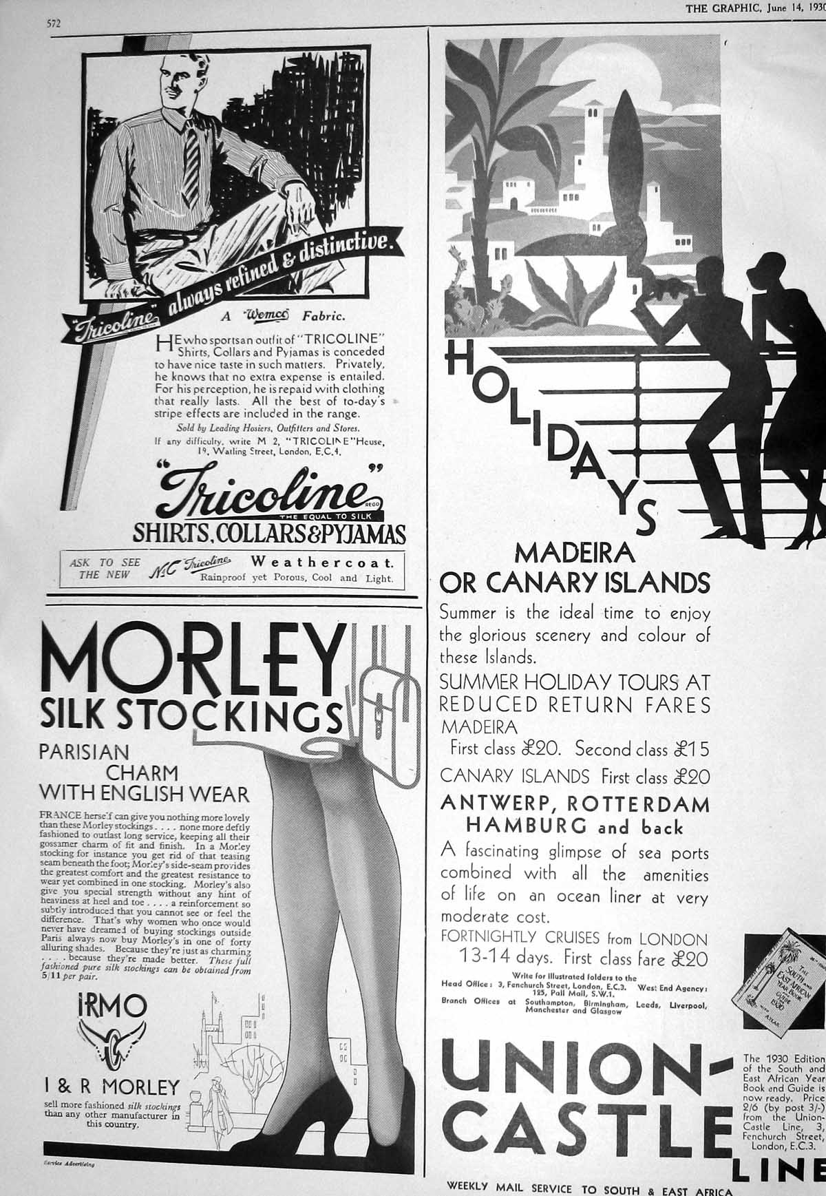 Old 1930 Tricoline Weathercoat Union-Castle Holidays Morley Moss Milw 20th