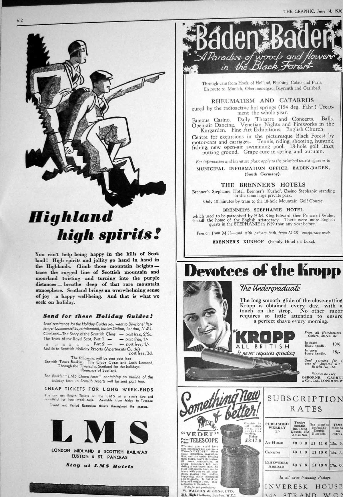 Old 1930 London Midland Railway Kropp Baden Savoy Hotel France Cigare 20th