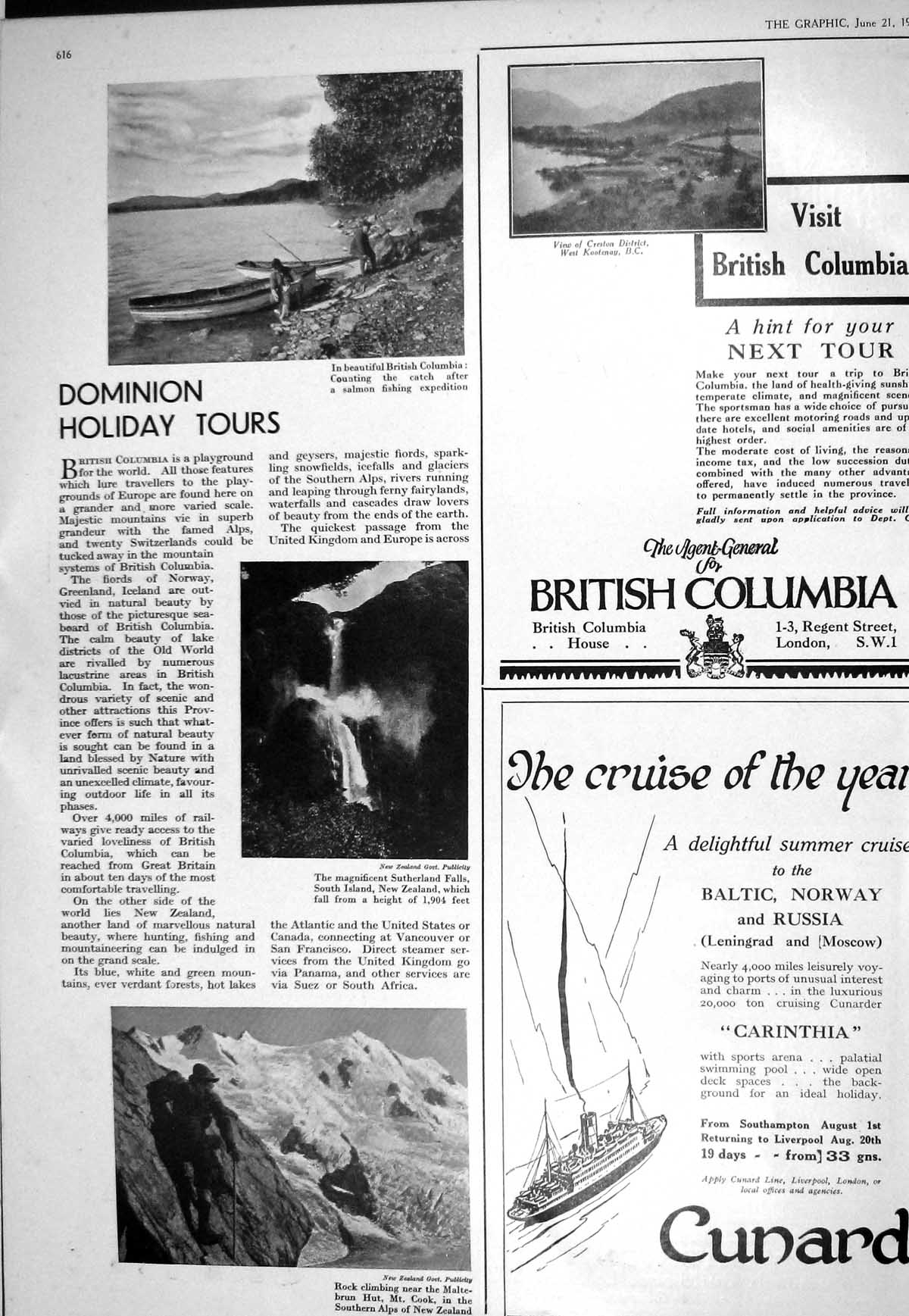 Old 1930 British Columbia Cunard Dominion Holidays White Star Cabin C 20th