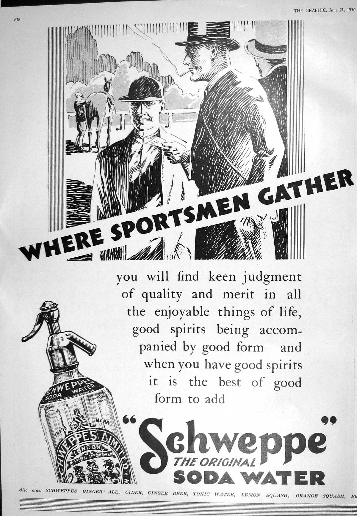 Antique Print 1930 Schweppes Soda Water Wills'S GFlake Cigarettes Tennis Me