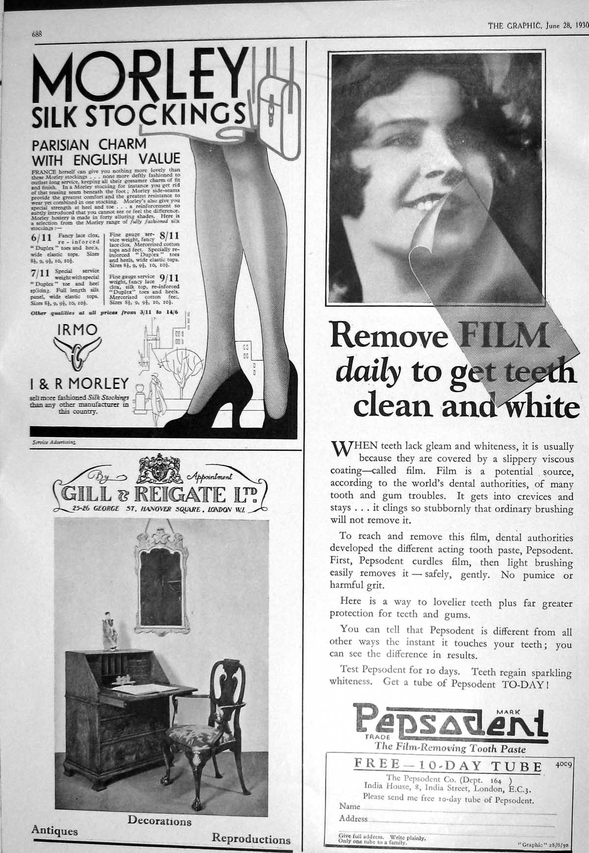 Old 1930 Morley Silk Stockings Pepsodent Gill Reigate Baden Palace Ho 20th