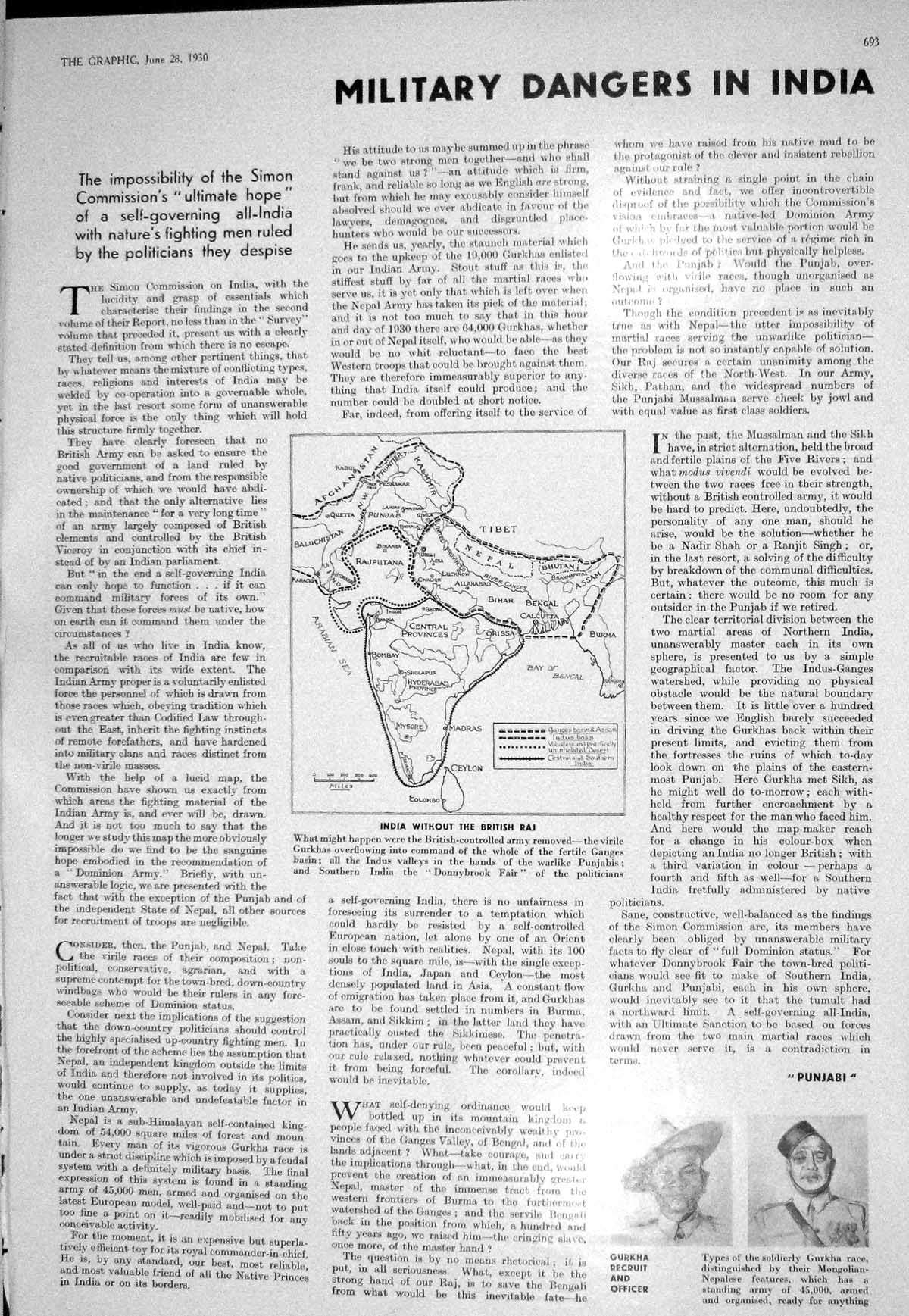 Old 1930 Map India Gurkha Tennis Browne Hartley Baden-Baden Prince Wa 20th