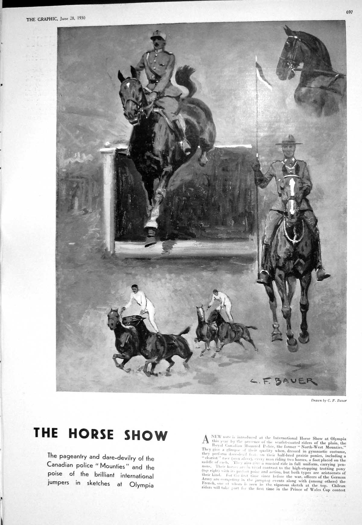 Old 1930 Horse Show Canada Mounted Police Olympia Fishing Herbert Pap 20th