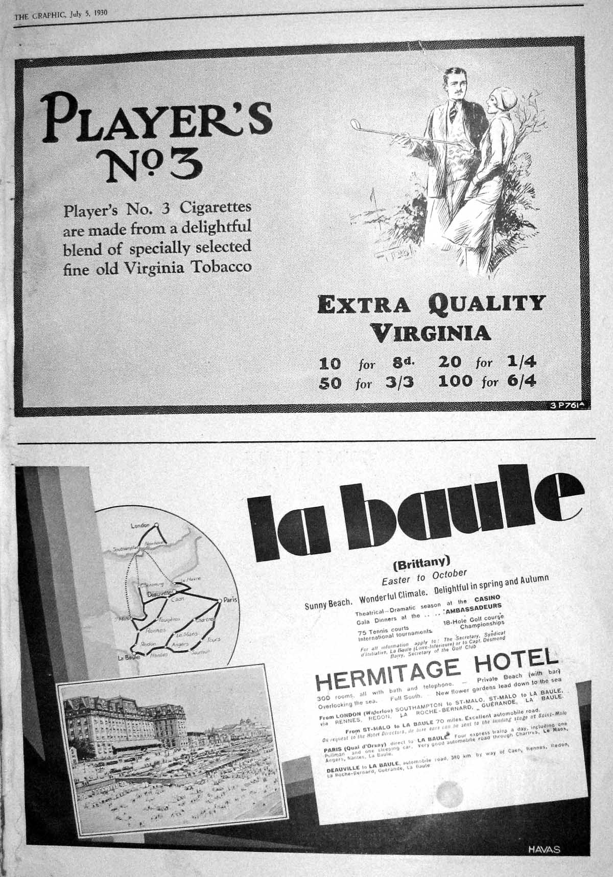 Old 1930 Advertisement Players Virginia Tobacco Hermitage Hotel Britt 20th