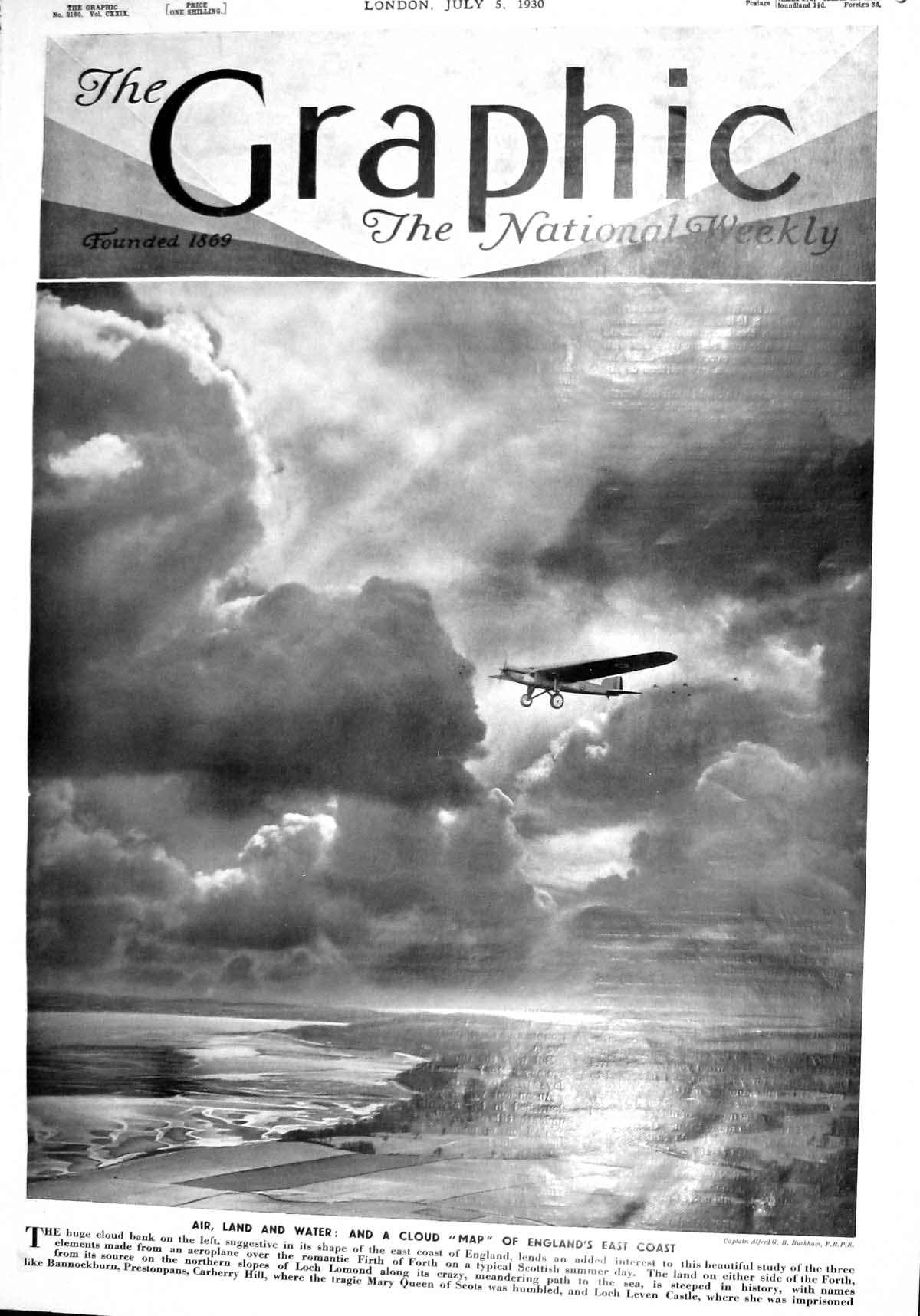 Old 1930 Air Land Water England Cloud Map Aeroplane Scotland Firth Fo 20th