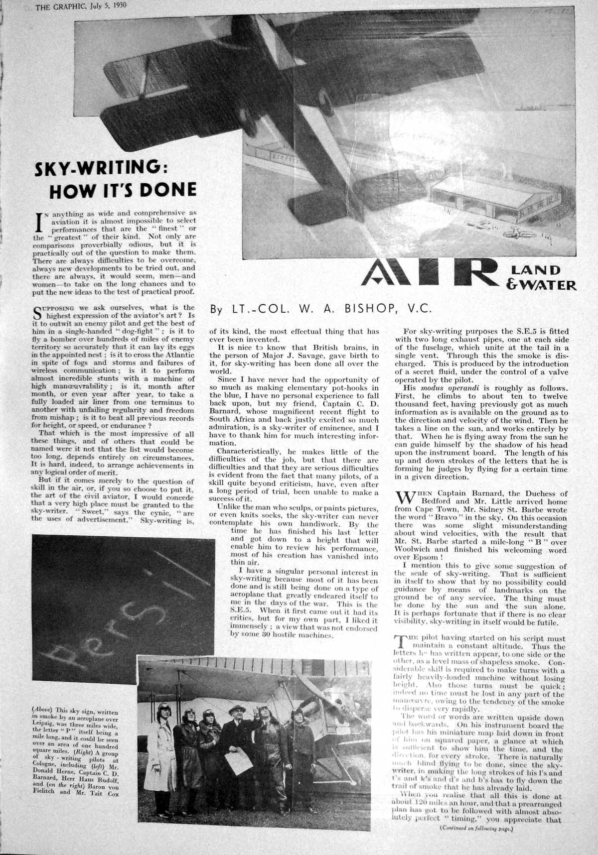 Old 1930 Aeroplane Rudolf Baron Fielitch Cox Herne Hendon R.A.F. Haig 20th