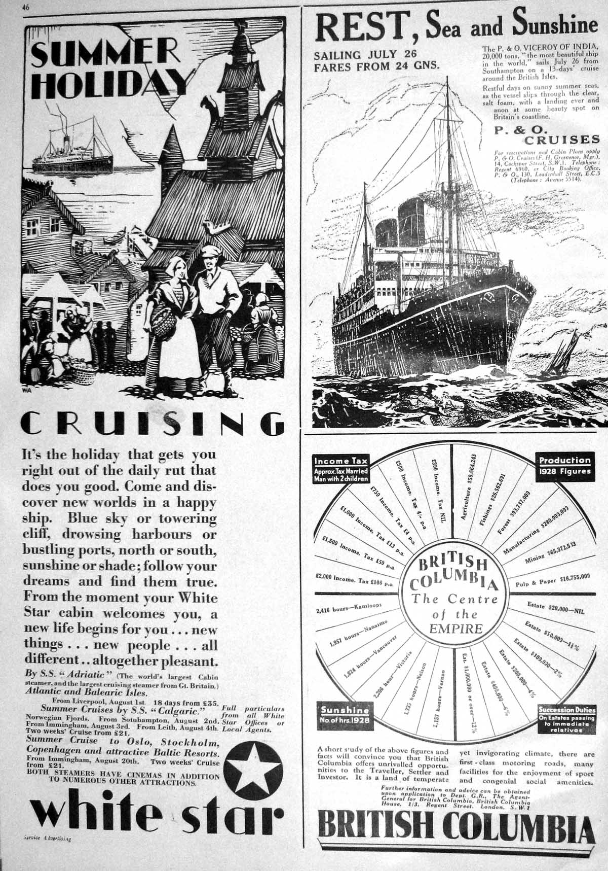 Old Print 1930 White Star Ship P & O British Columbia Morris Bosch Eccles 20th
