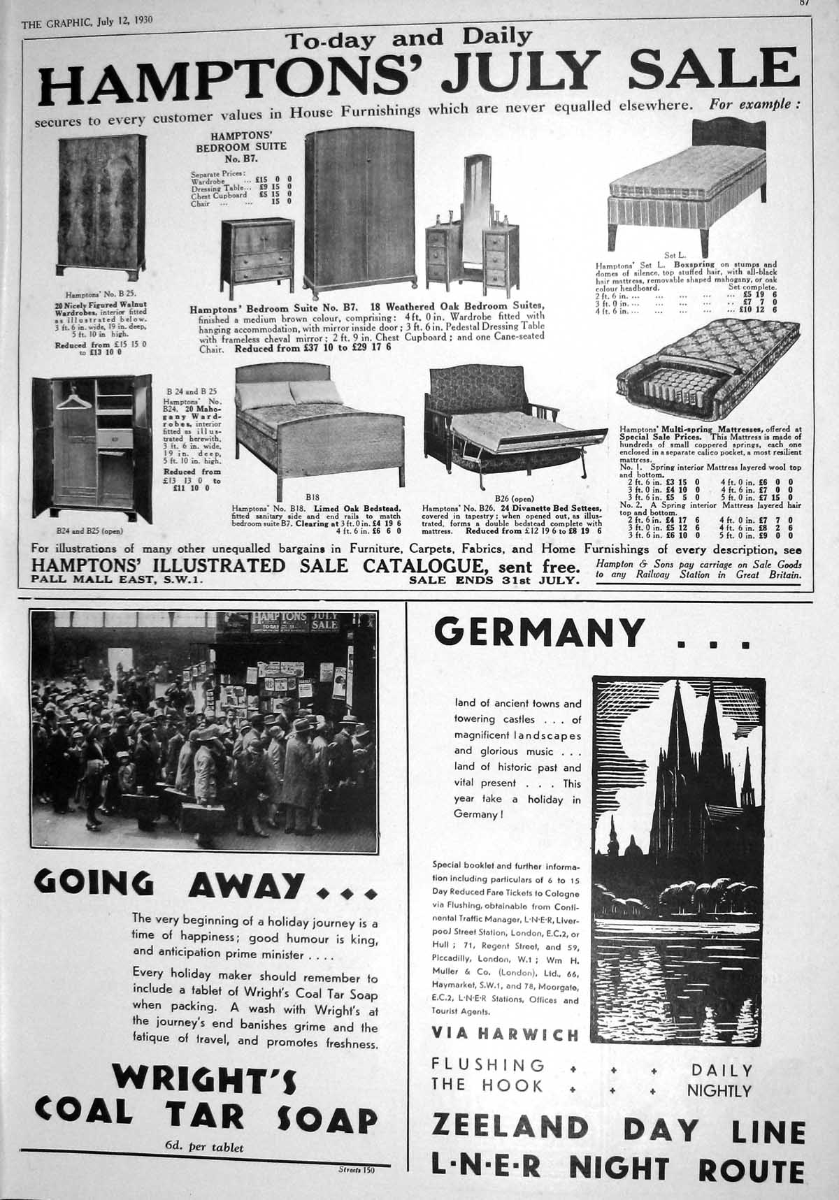Antique Old Print 1930 Hamptons Furniture Sale Germany Zeeland Wright'S Soap