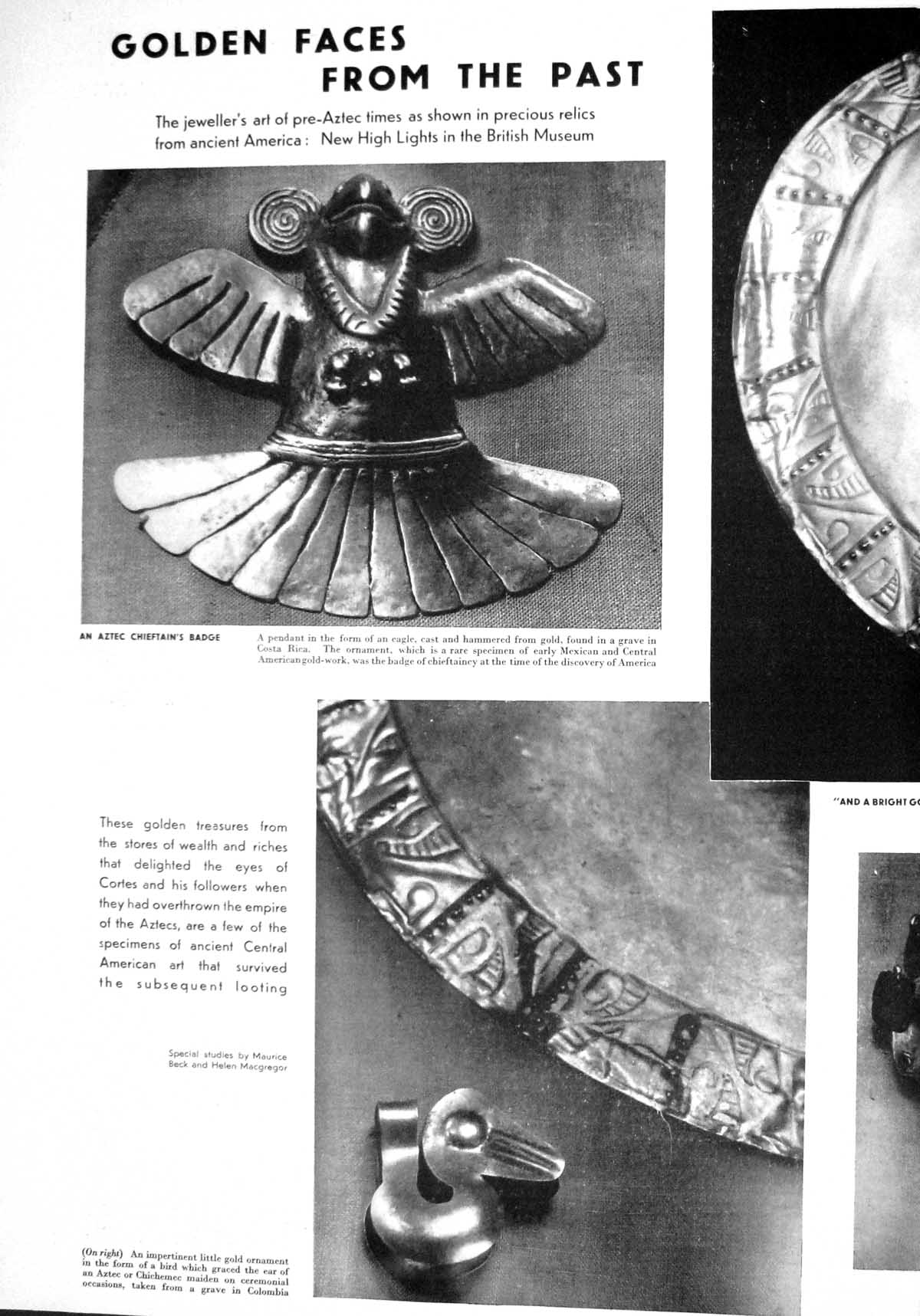 Antique Print 1930 Aztec British Museum Chieftan Badge GOrnaments Grave Ecu