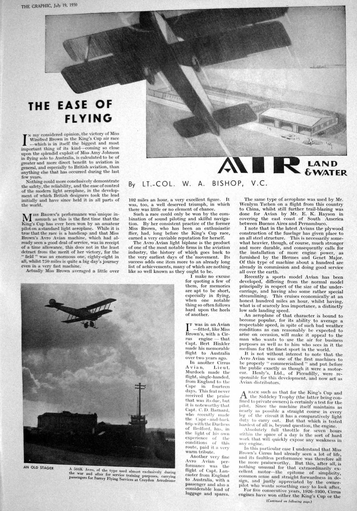 Old 1930 Aeroplane Avro Surrey Croydon Aerodrome Barnard Duchess Bedf 20th