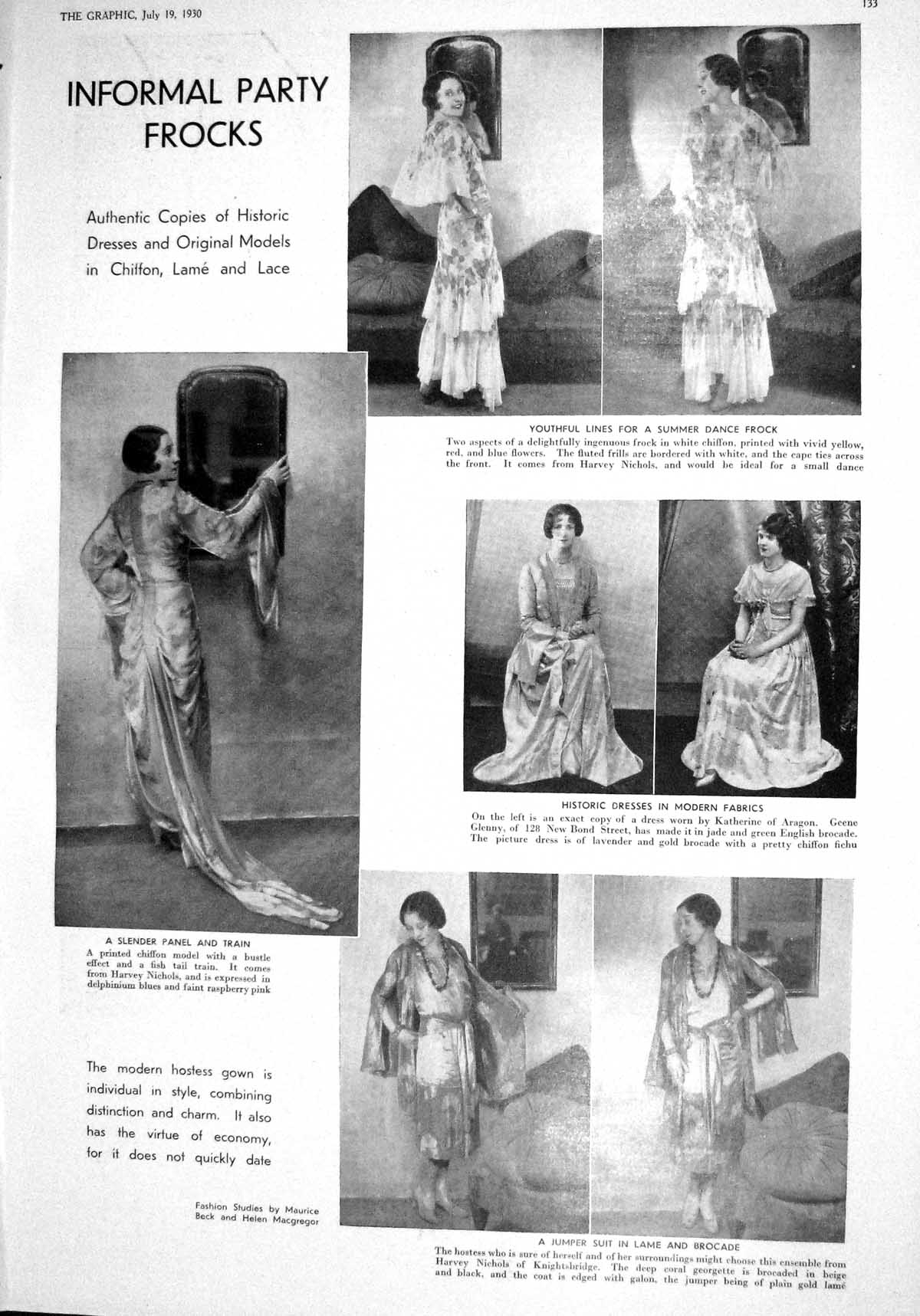 Old 1930 Ladies Fashion Party Frocks Harvey Nichols Library Trollope 20th