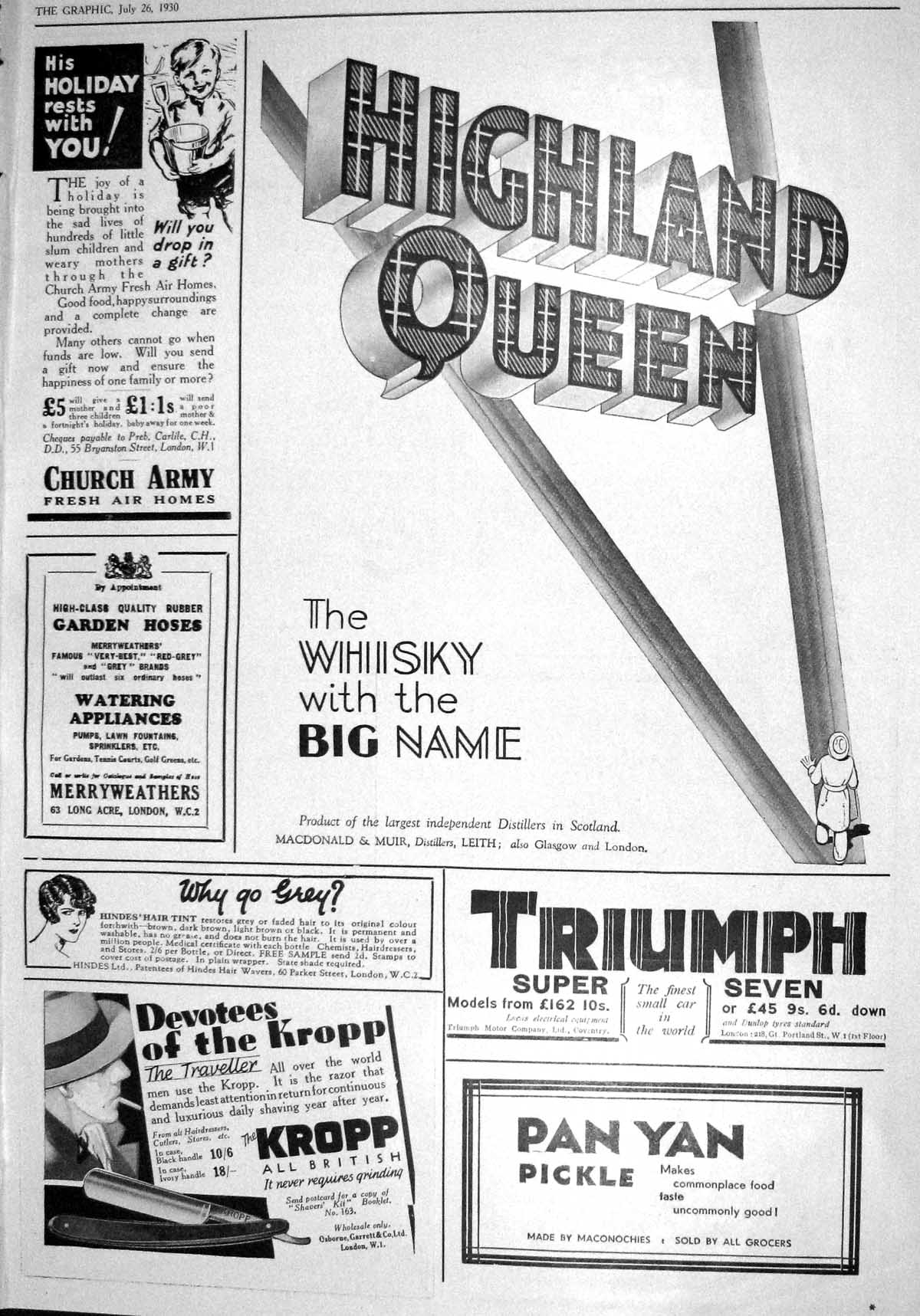 Old Print 1930 Highland Queen Whisky Pan Yan Pickle Walker'S Bourbon Ship 20th