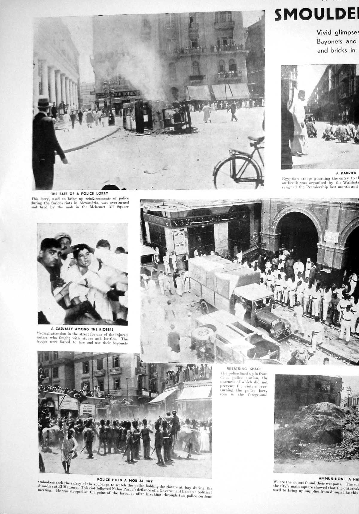 Old Print 1930 Egypt Siers Police Riots Nahas Pasha Mansura Alexandra Ba 20th
