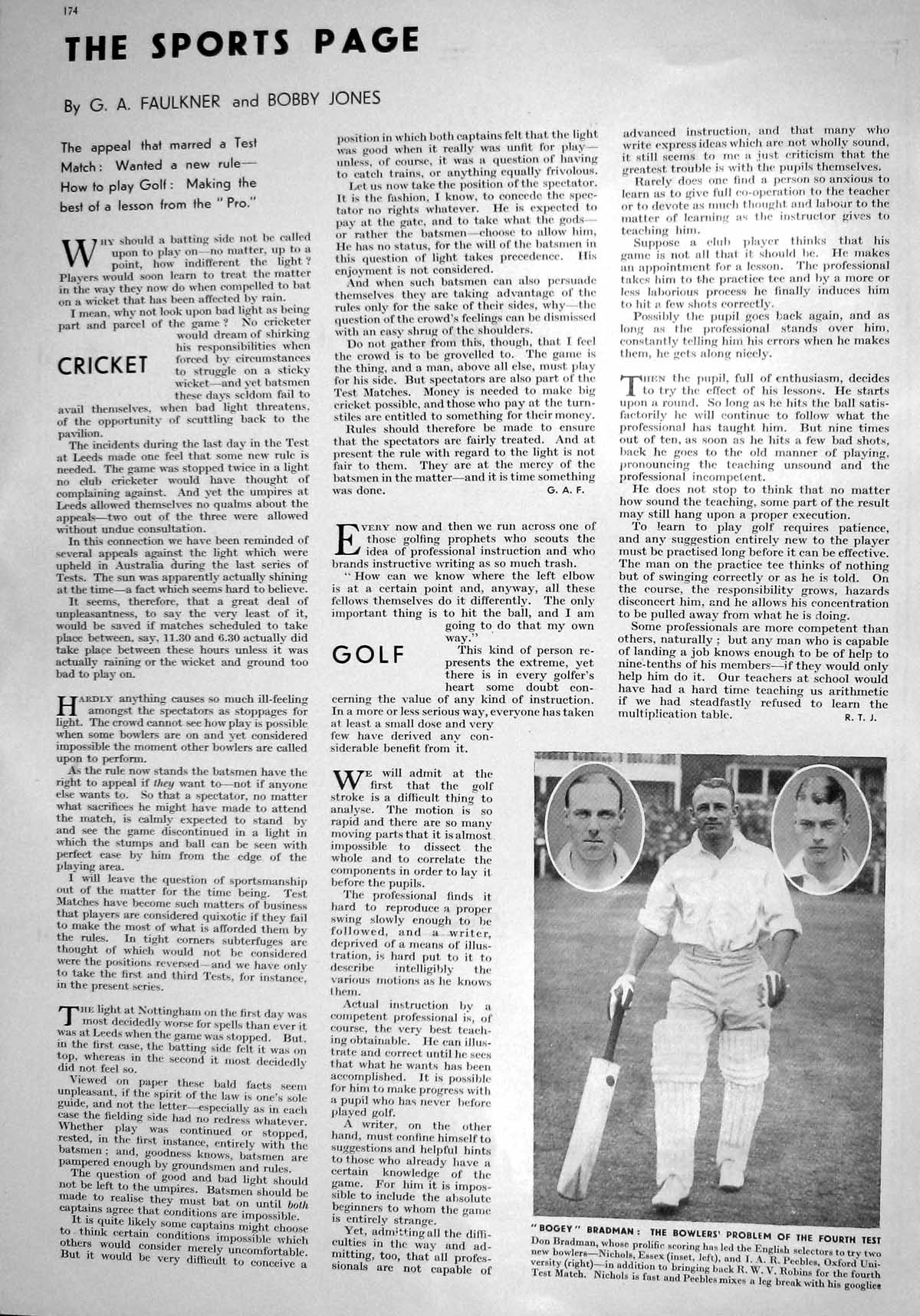 Old 1930 Bogey Don Bradman Bowler Nichols Essex Cricket Peebles Robin 20th